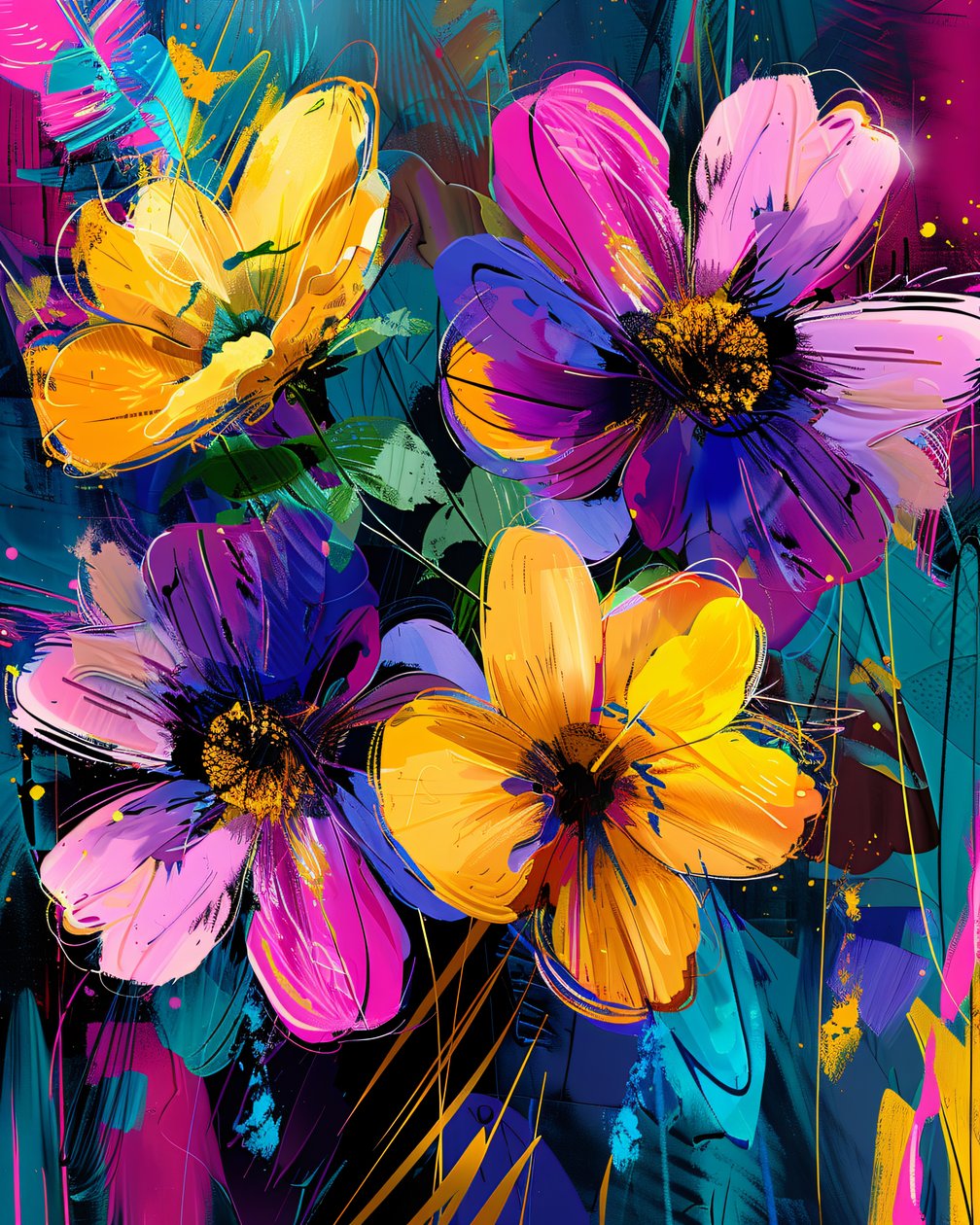 Abstract schilderij handgetekende tuin & bloemen | online canvas kunstdrukken door F. Abderrahim