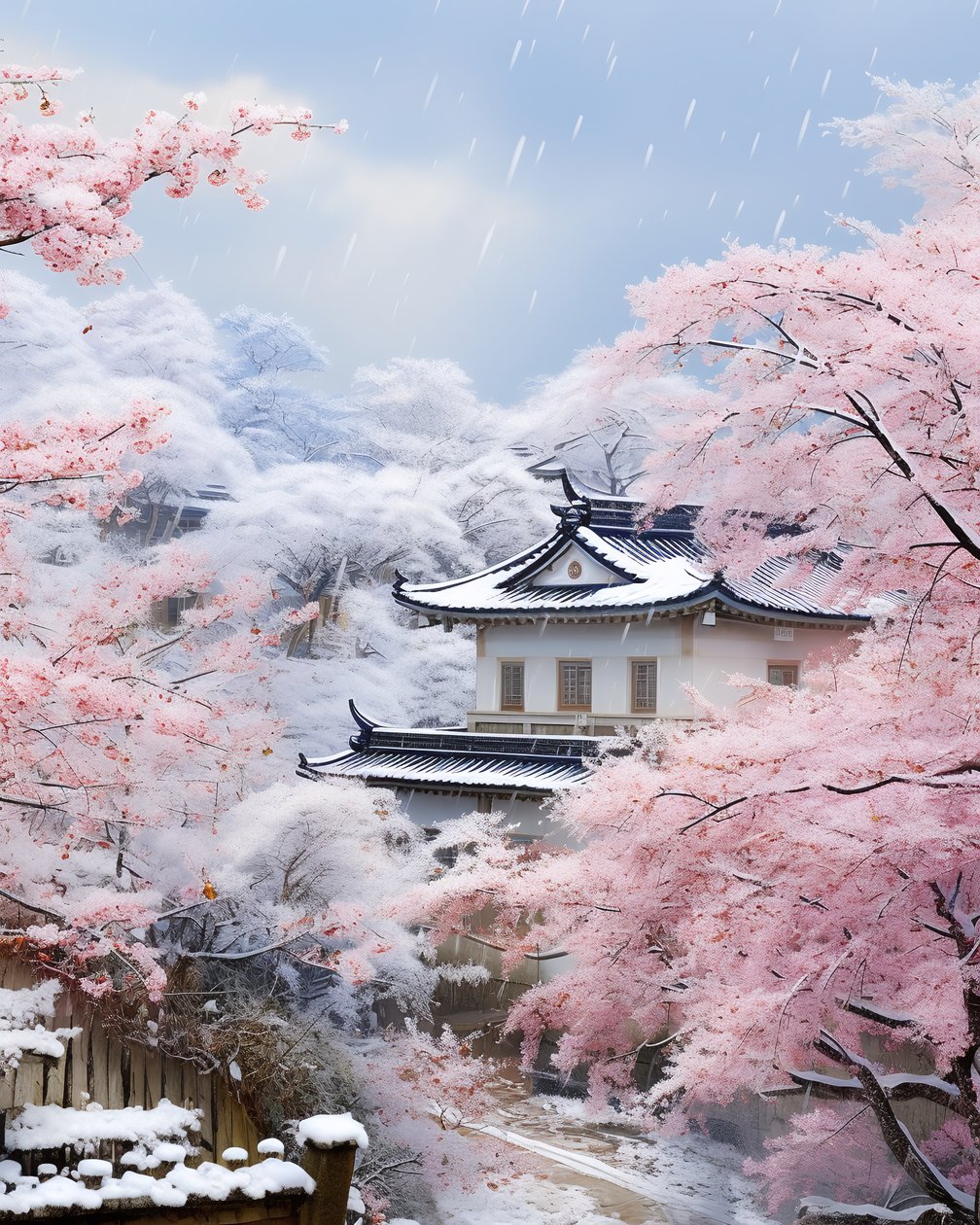 Chinees dorp in besneeuwd landschap door F. Abderrahim