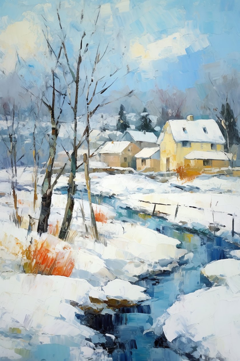 Dorp in besneeuwd landschap door F. Abderrahim