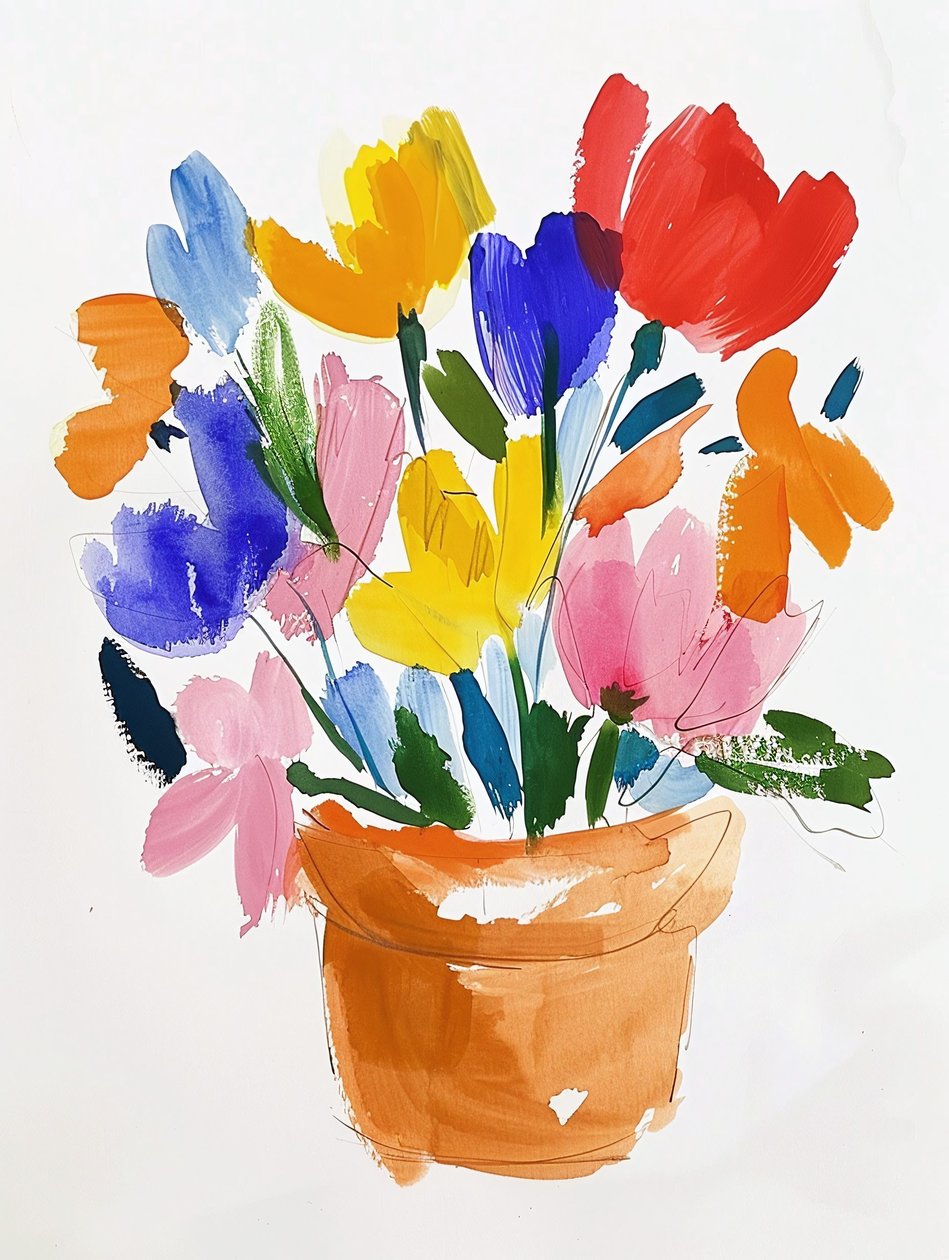 Kleurrijke aquarel bloemen in een vaas door F. Abderrahim