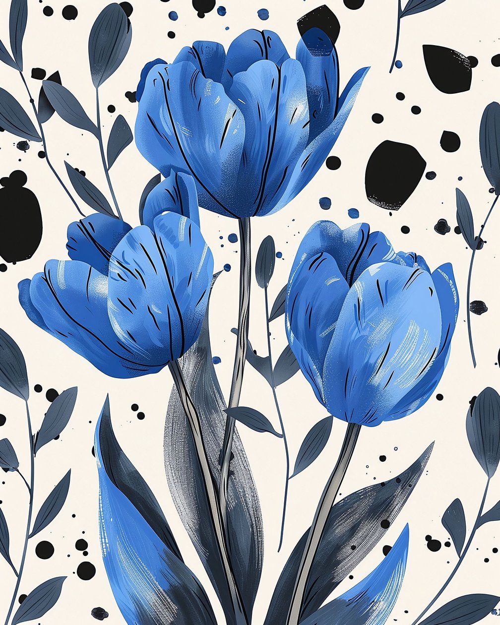 David tulpen tekening conventioneel in blauw door F. Abderrahim