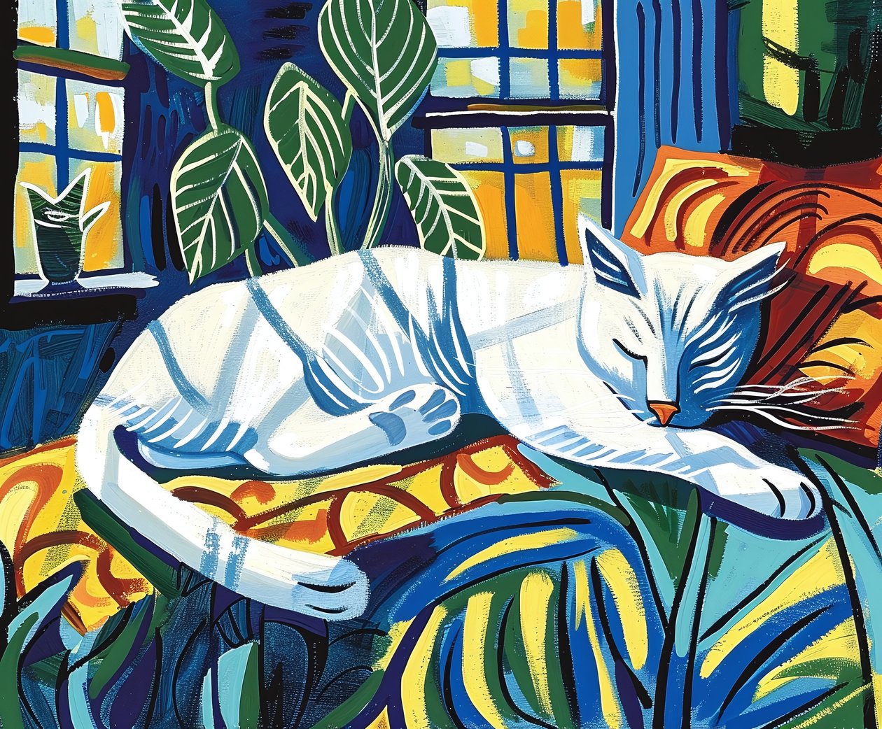 Witte kat slapend in het zonlicht Matisse door F. Abderrahim