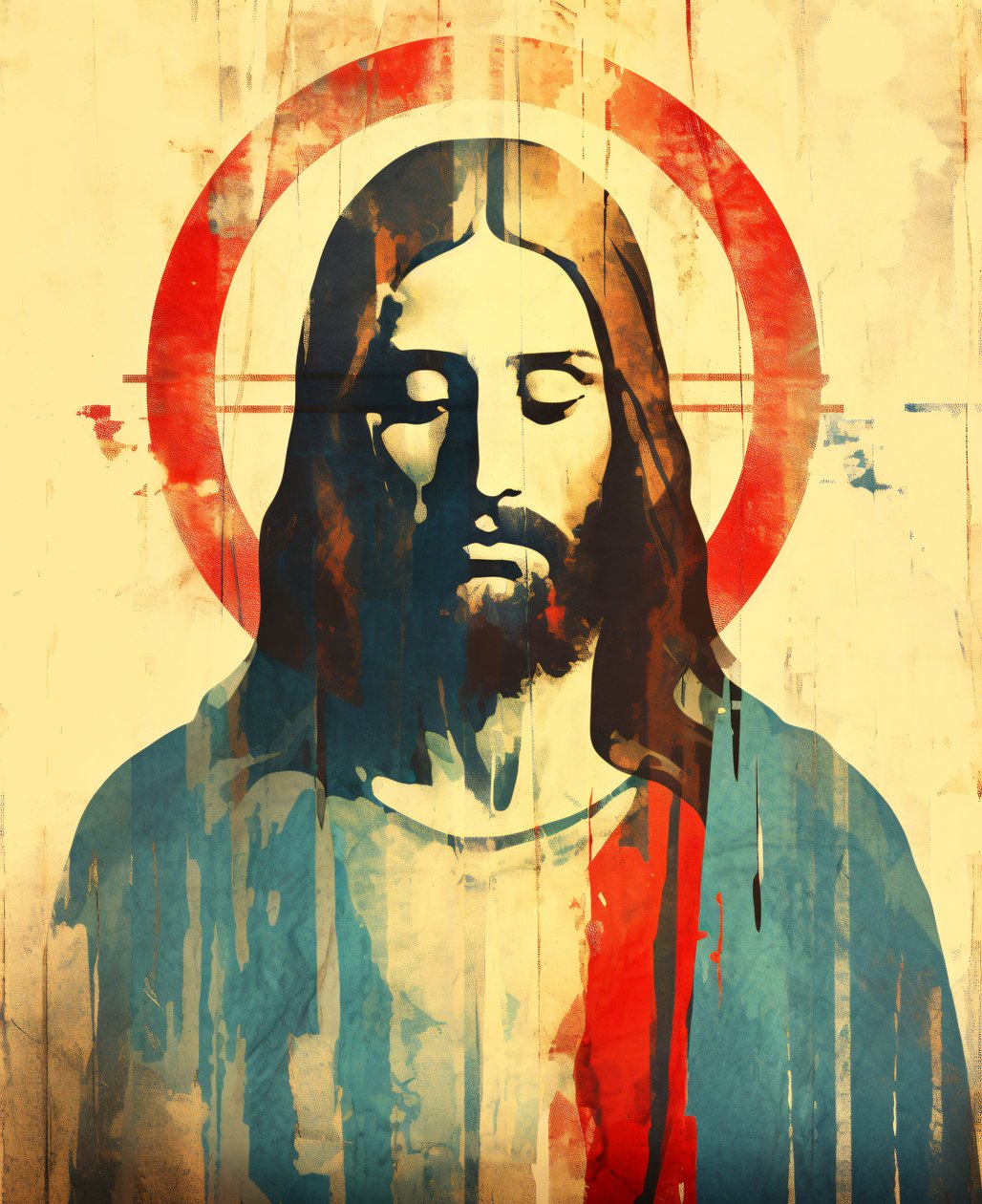 Christelijke religieuze figuur Jezus Christus, boho-stijl door F. Abderrahim