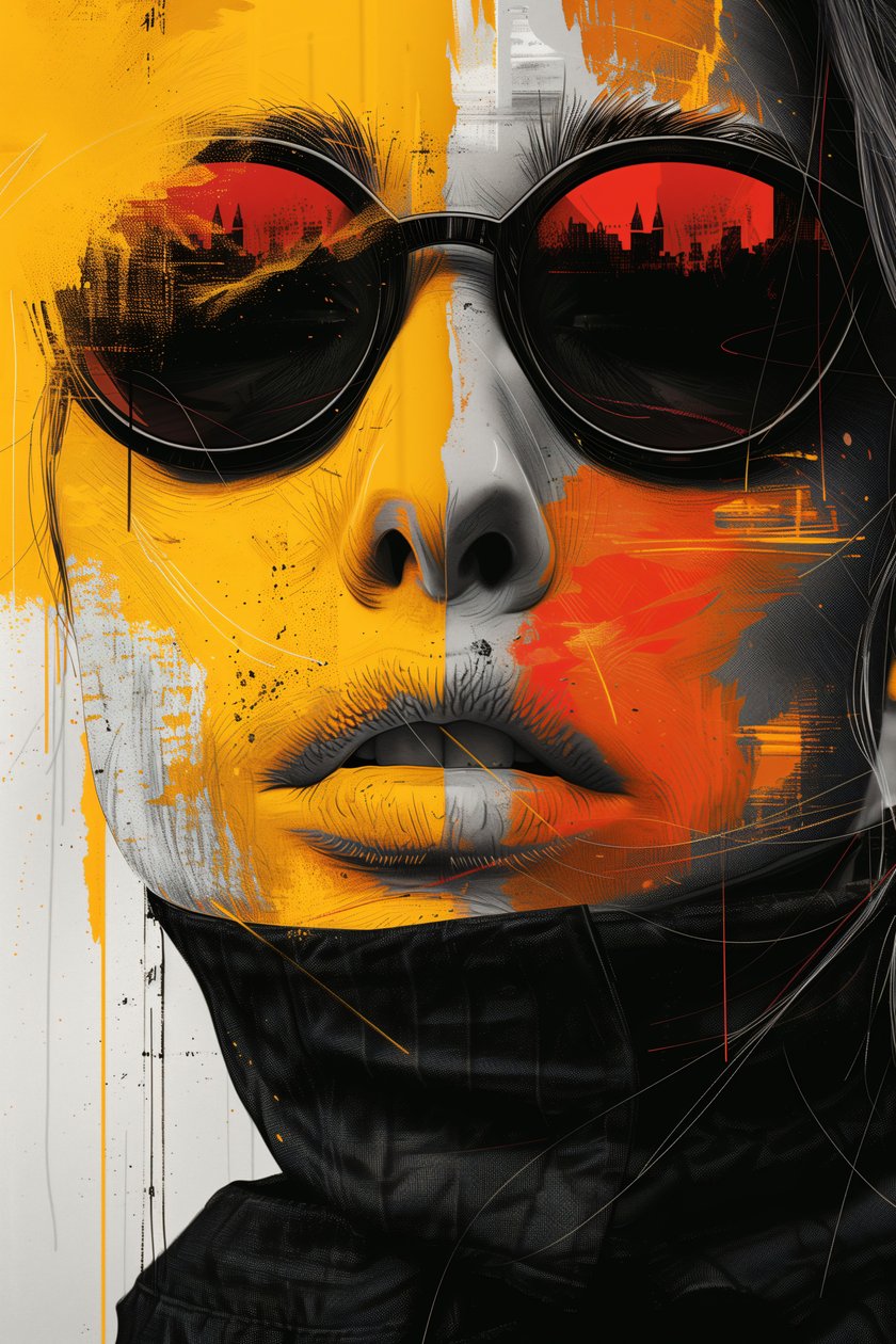 Minimalistisch abstract sci-fi surrealisme vrouwengezicht met bril door F. Abderrahim