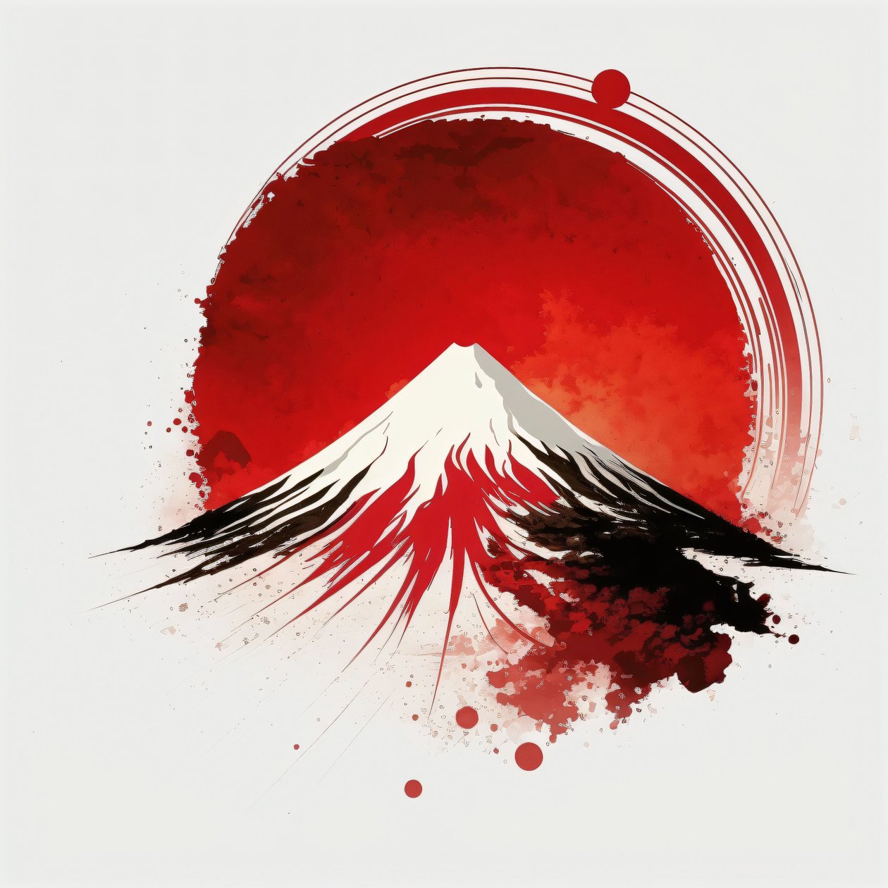 Schilderij van Mount Fuji: Rode ronde penseelstreek door F. Abderrahim