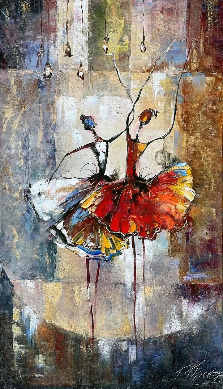 Abstracte dansende meisjes, wanddecoratie voor woonkamer door F. Abderrahim