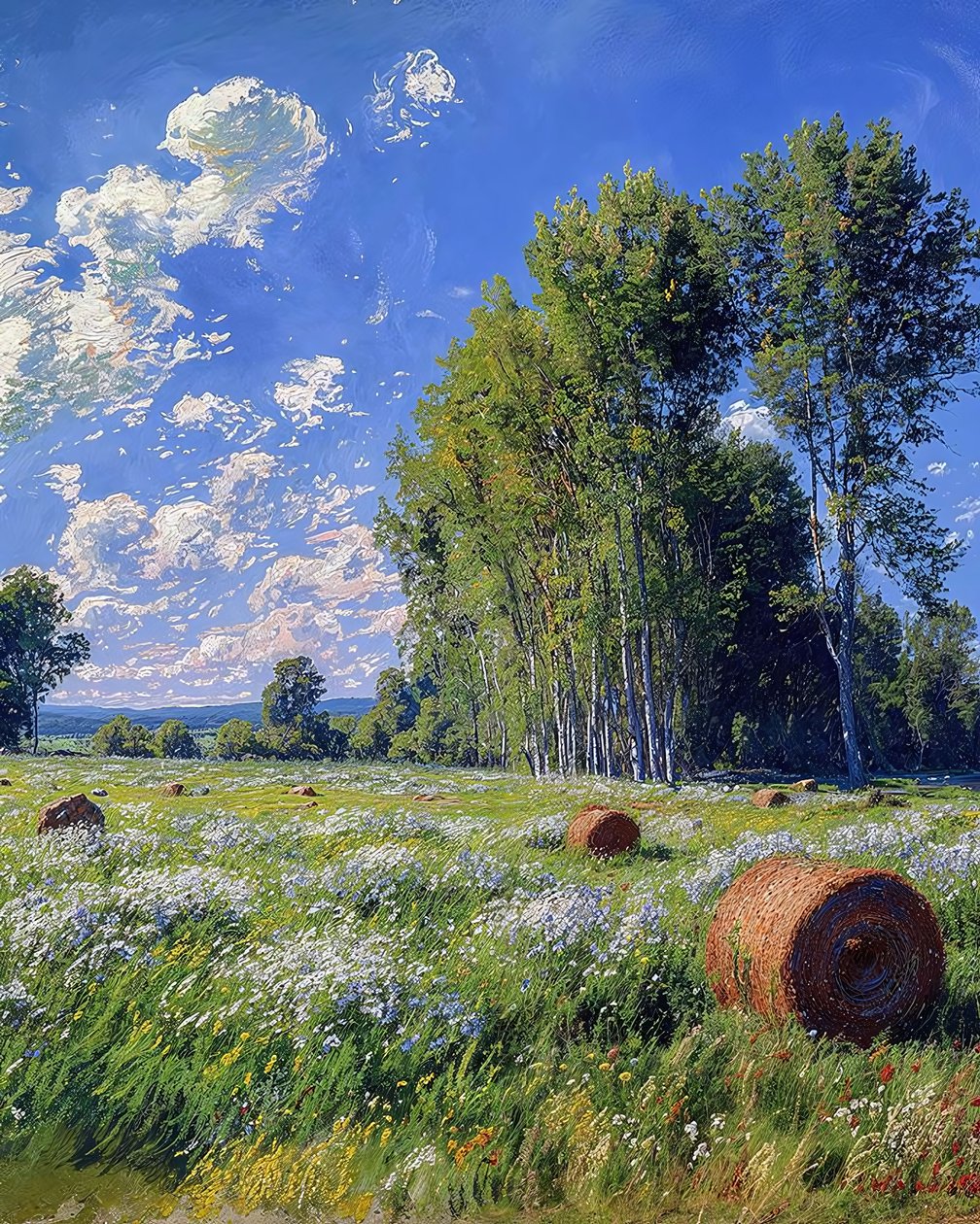 Korenveld en bloemen in lentelandschap, wanddecor  canvas prints door F. Abderrahim