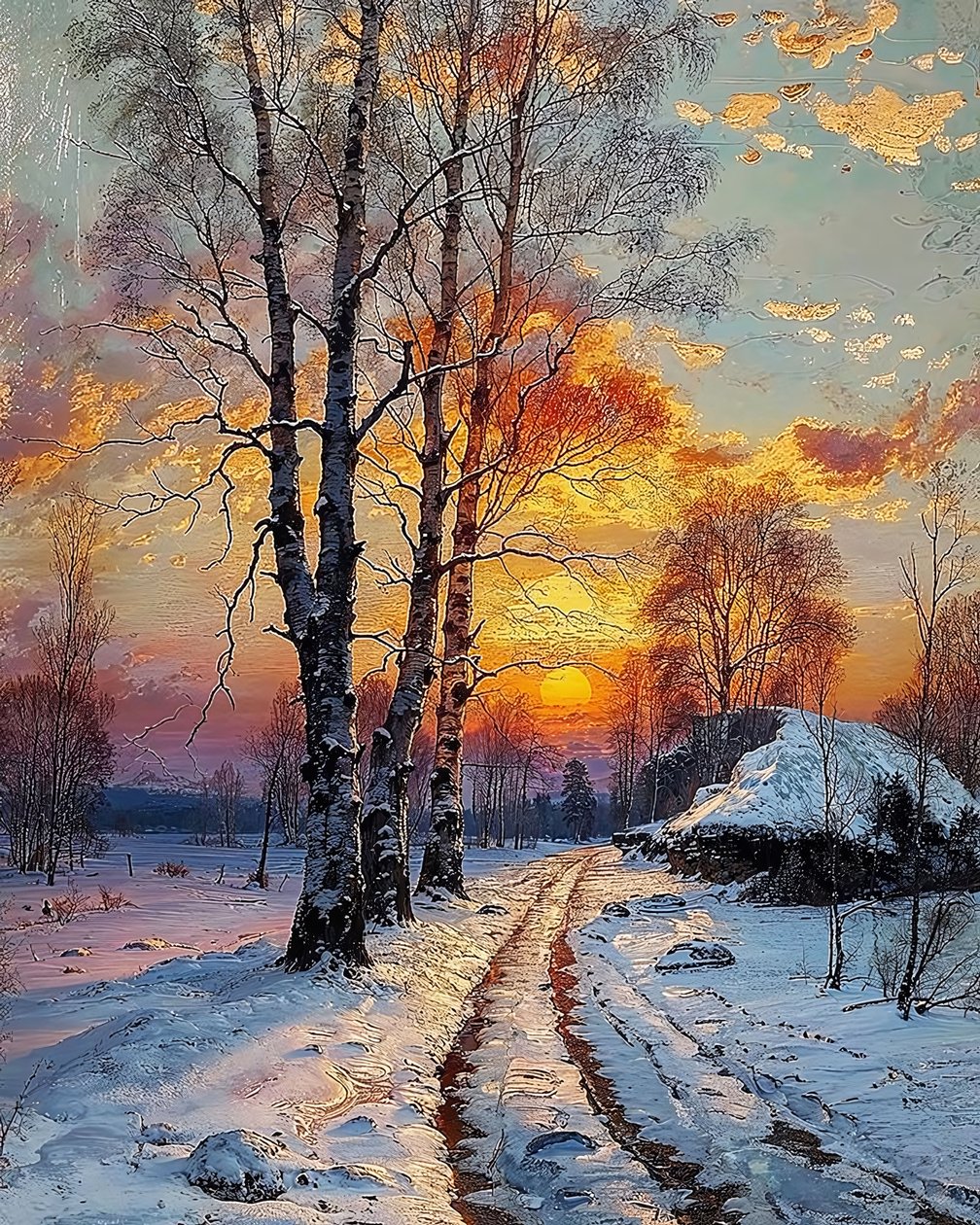 Landschap op een winterdag bedekt met sneeuw, Wall Decor te koop door F. Abderrahim
