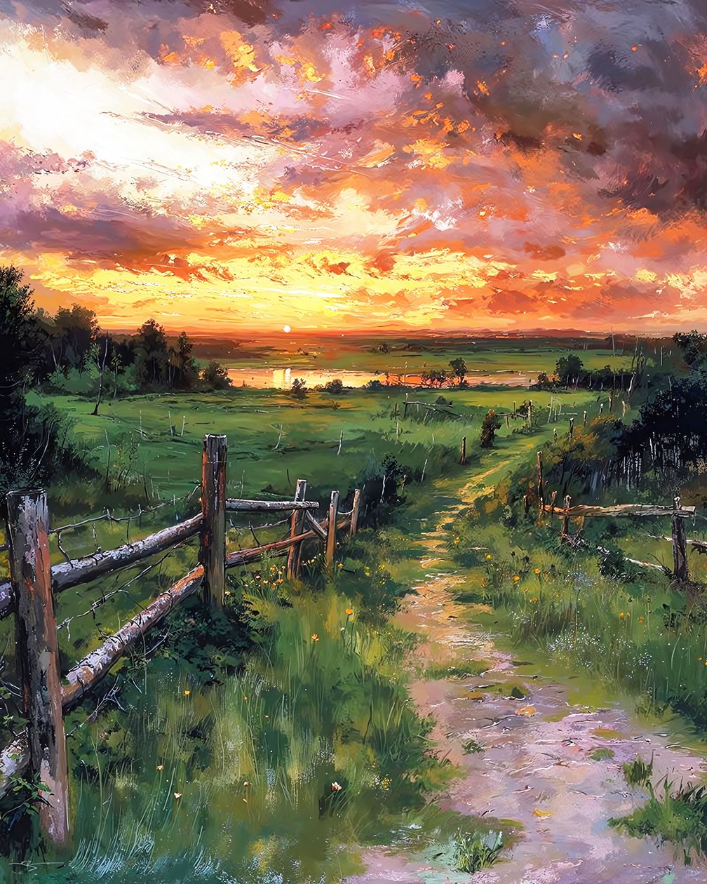 Landschap met weide, wanddecoratie te koop door F. Abderrahim