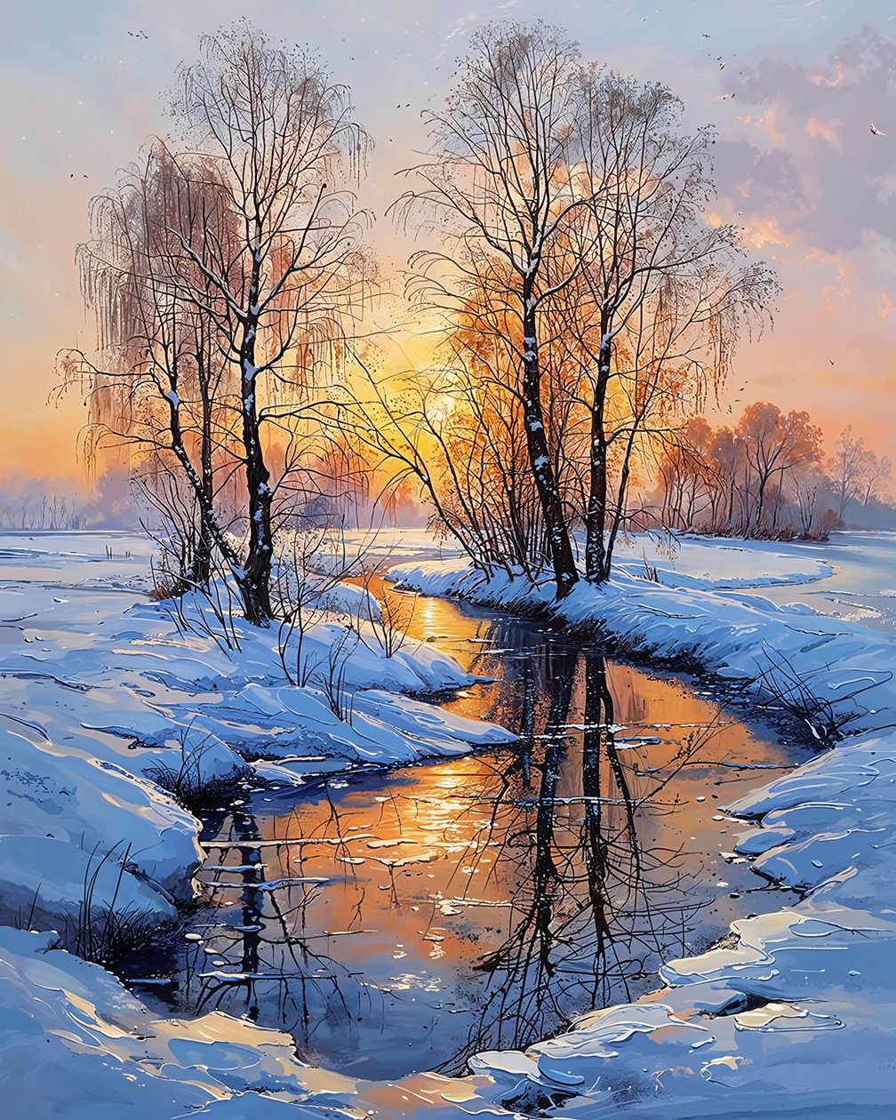Een meer in de winter bij zonsondergang, Muurdecoratie te koop door F. Abderrahim