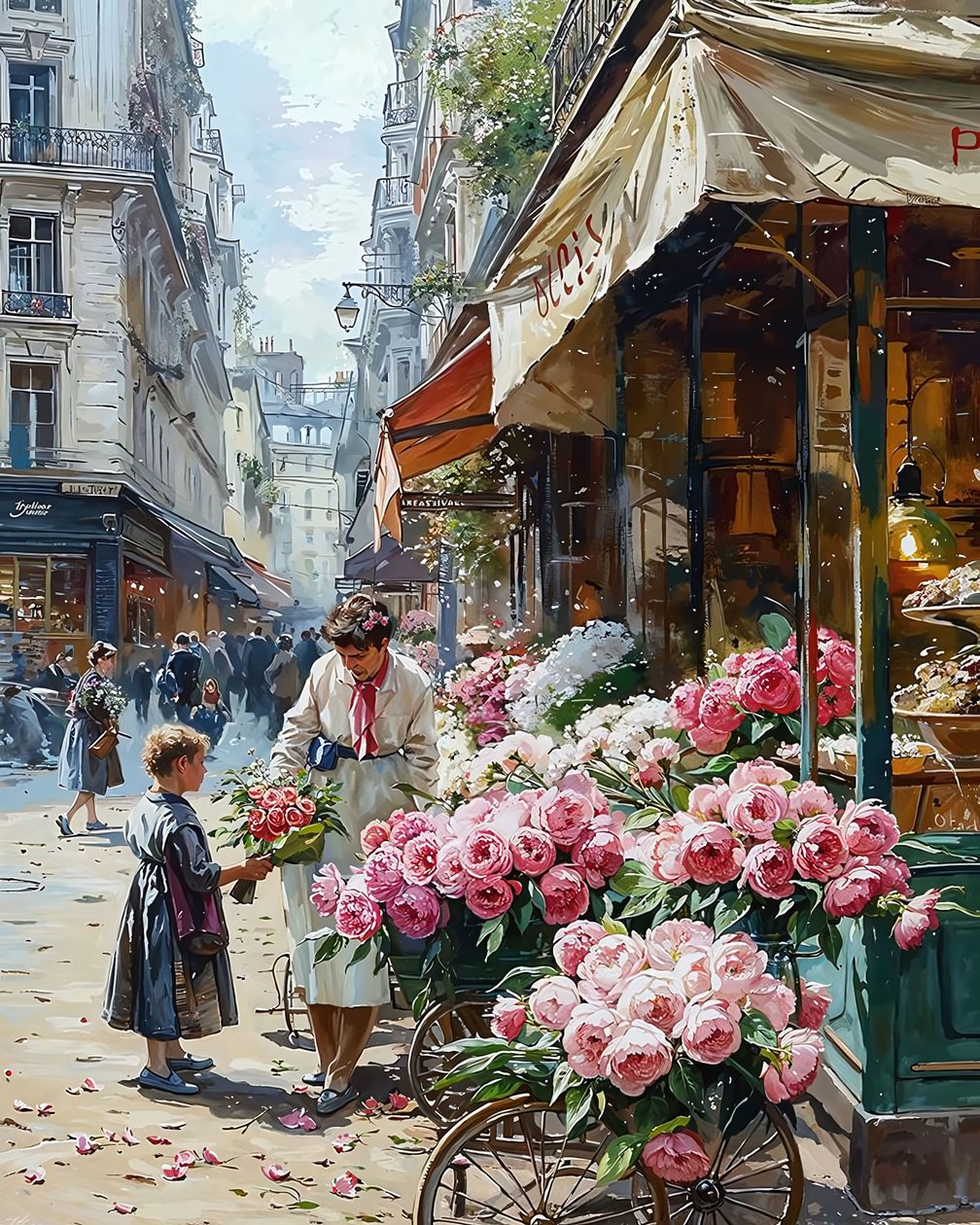 Bloemenverkoper uit 1920 met canvas afdrukken op maat online door F. Abderrahim