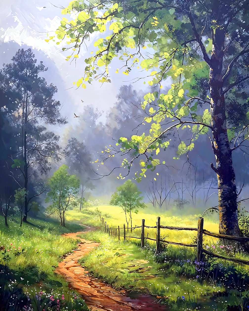 Mooi landschap bij zonsondergang, Canvas voor wanddecoratie Modern landschap door F. Abderrahim