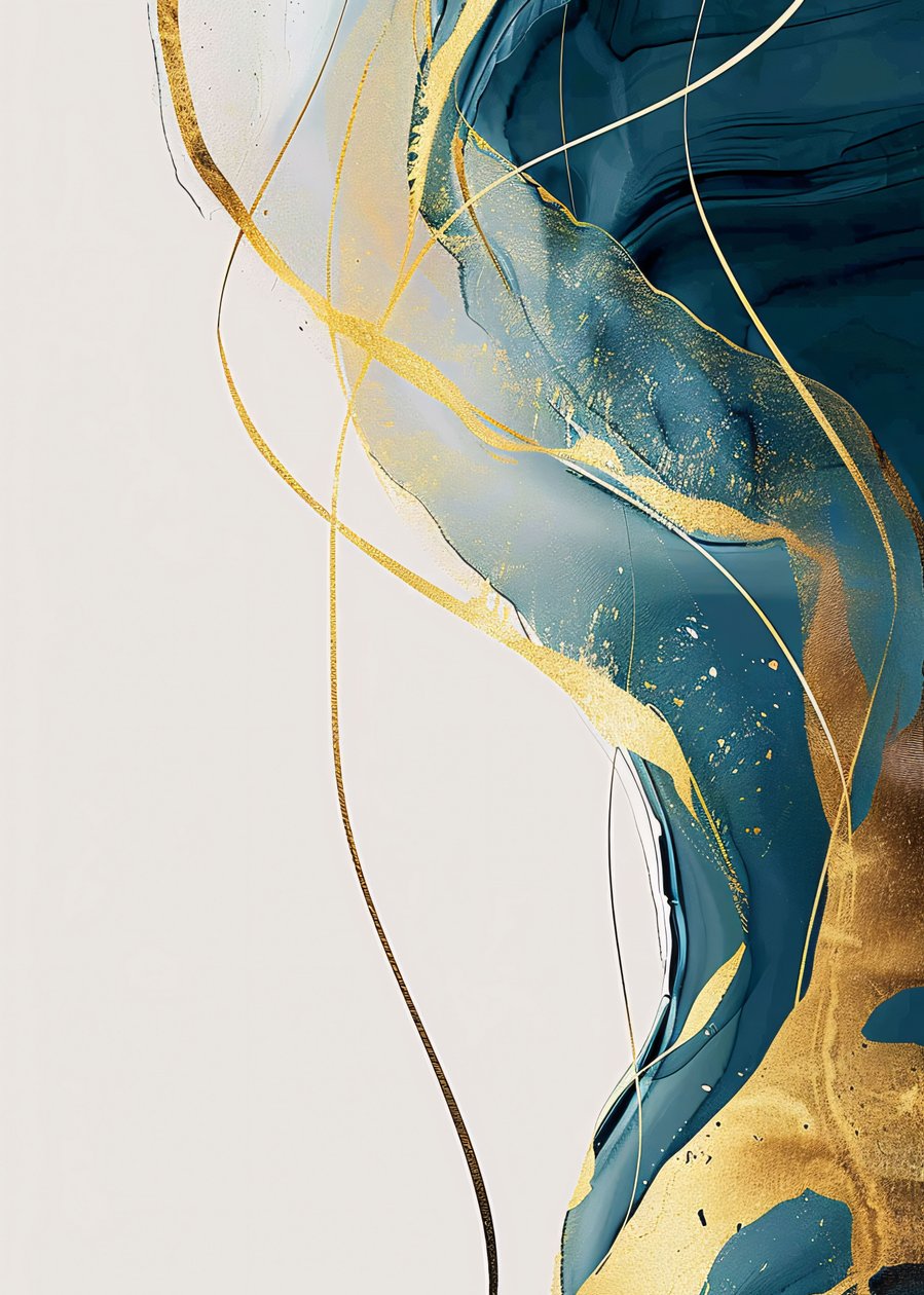 Abstract minimalistisch goud  turkoois, wanddecoratie-ideeën door F. Abderrahim