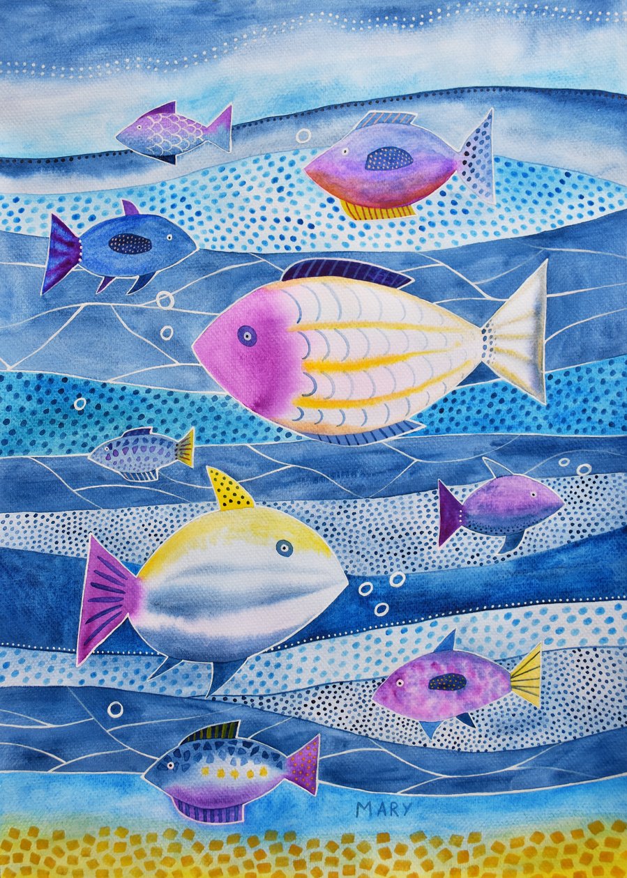Negen kleine vissen door Marys Watercolors