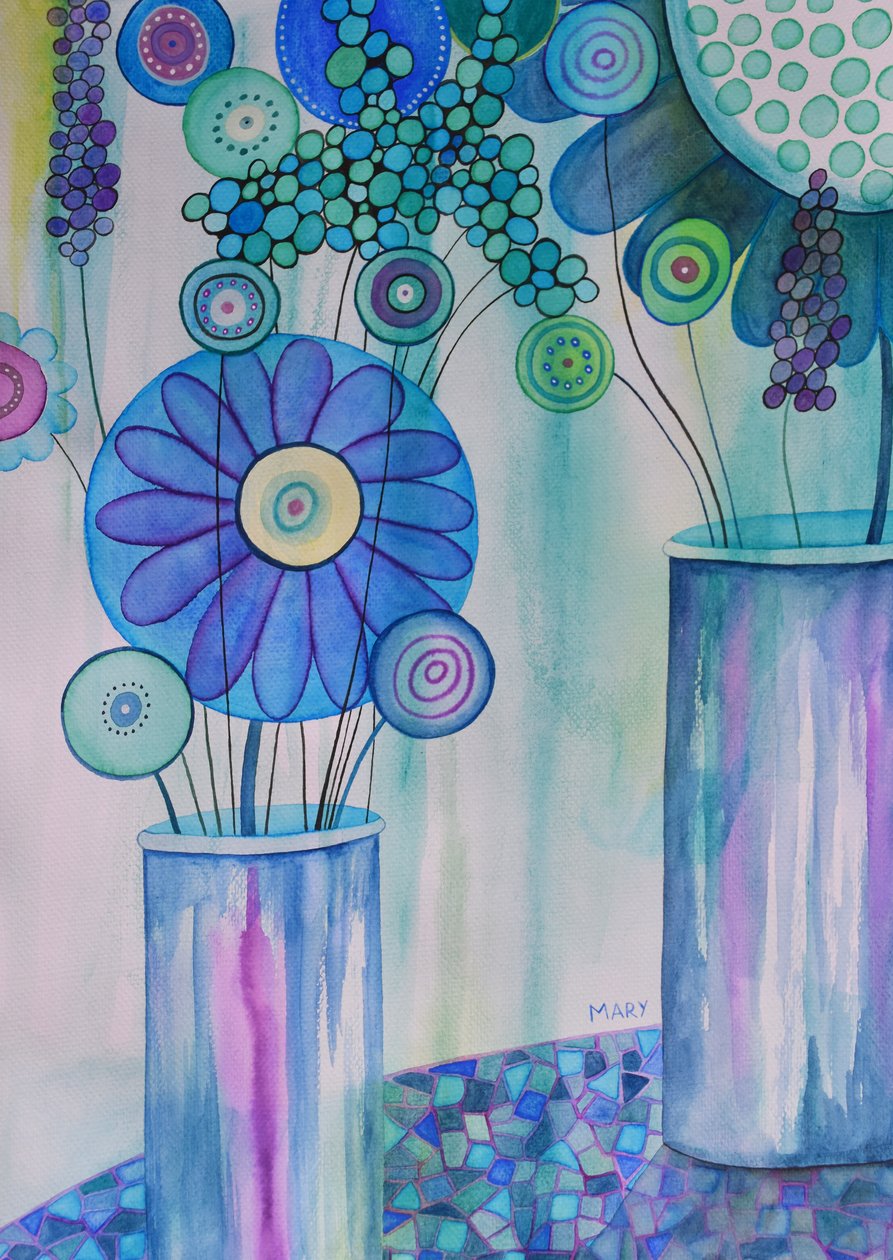 Moderne bloemen door Marys Watercolors