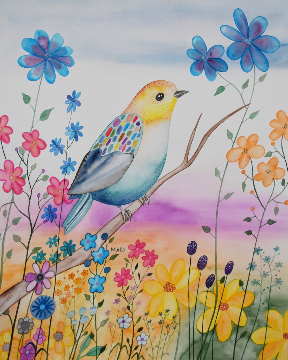 Moderne vogel door Marys Watercolors