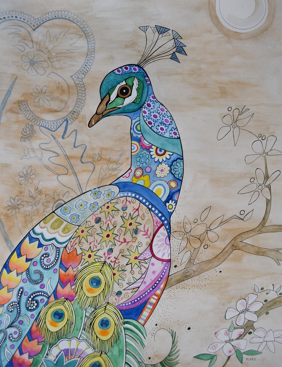 Trotse pauw door Marys Watercolors