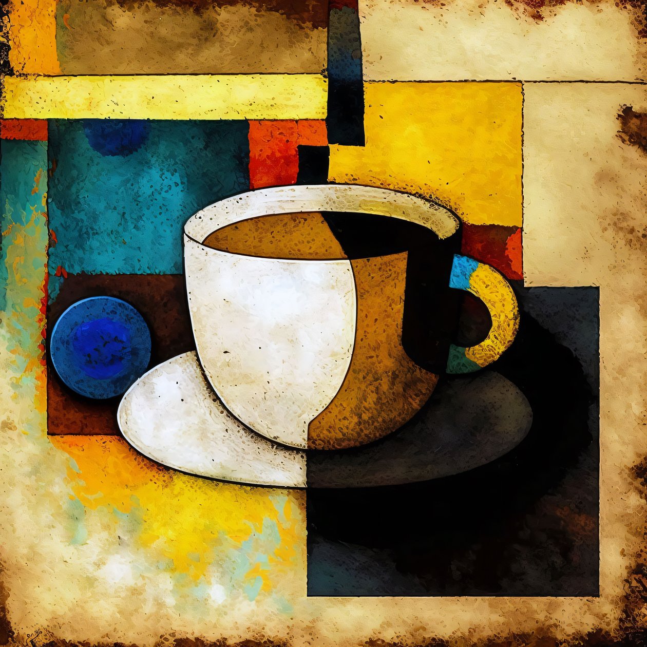Koffieschilderij in de stijl van Kazimir, canvasprint op aanvraag door F. Abderrahim
