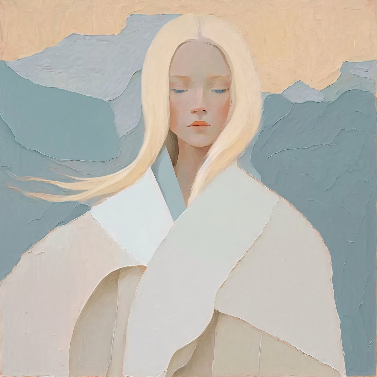 Abstract schilderij, Wit blond meisje in wit, schoonheid muurkunst | print on demand door F. Abderrahim
