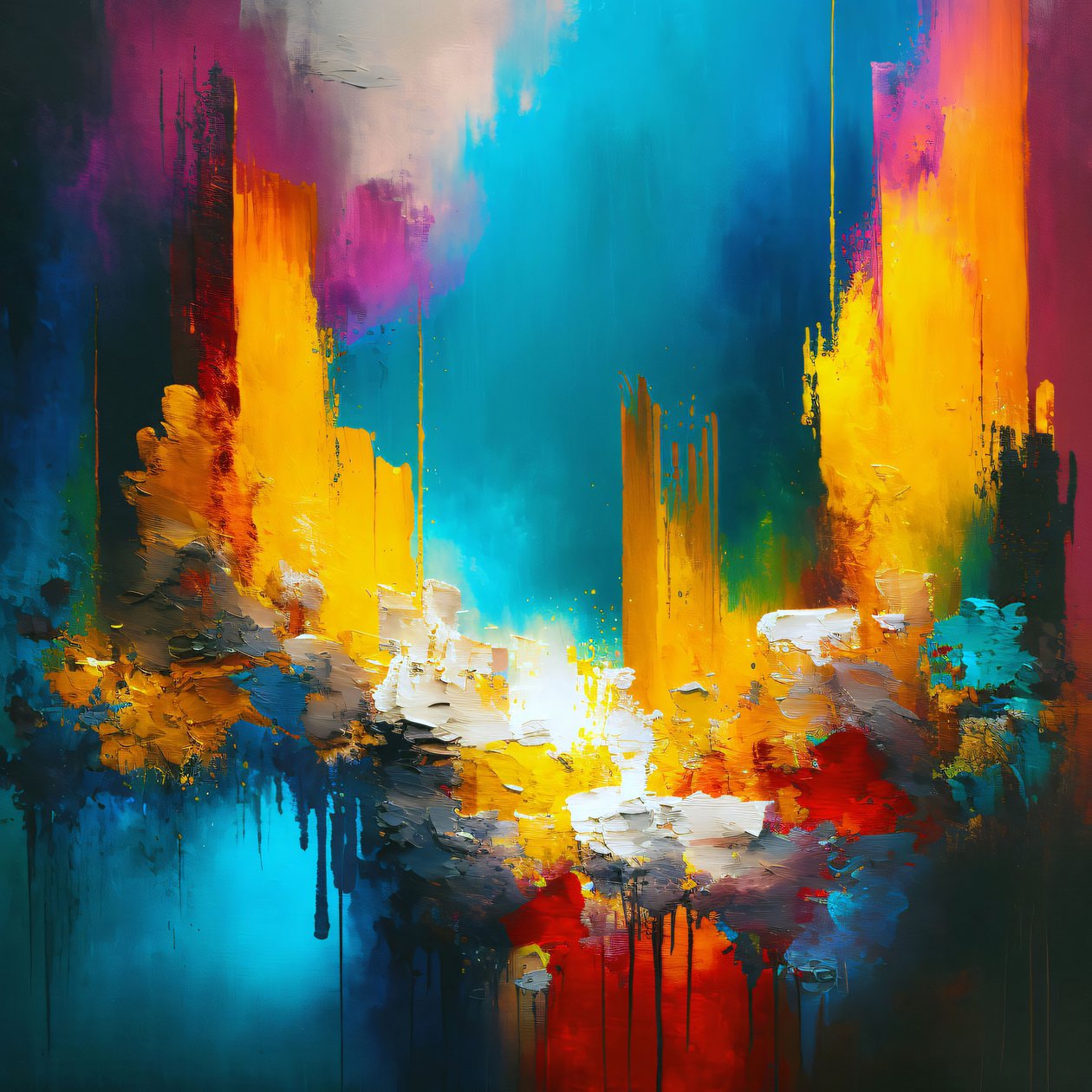 Kleurrijk abstract schilderij op canvas, ingelijste muurkunst print op aanvraag door F. Abderrahim