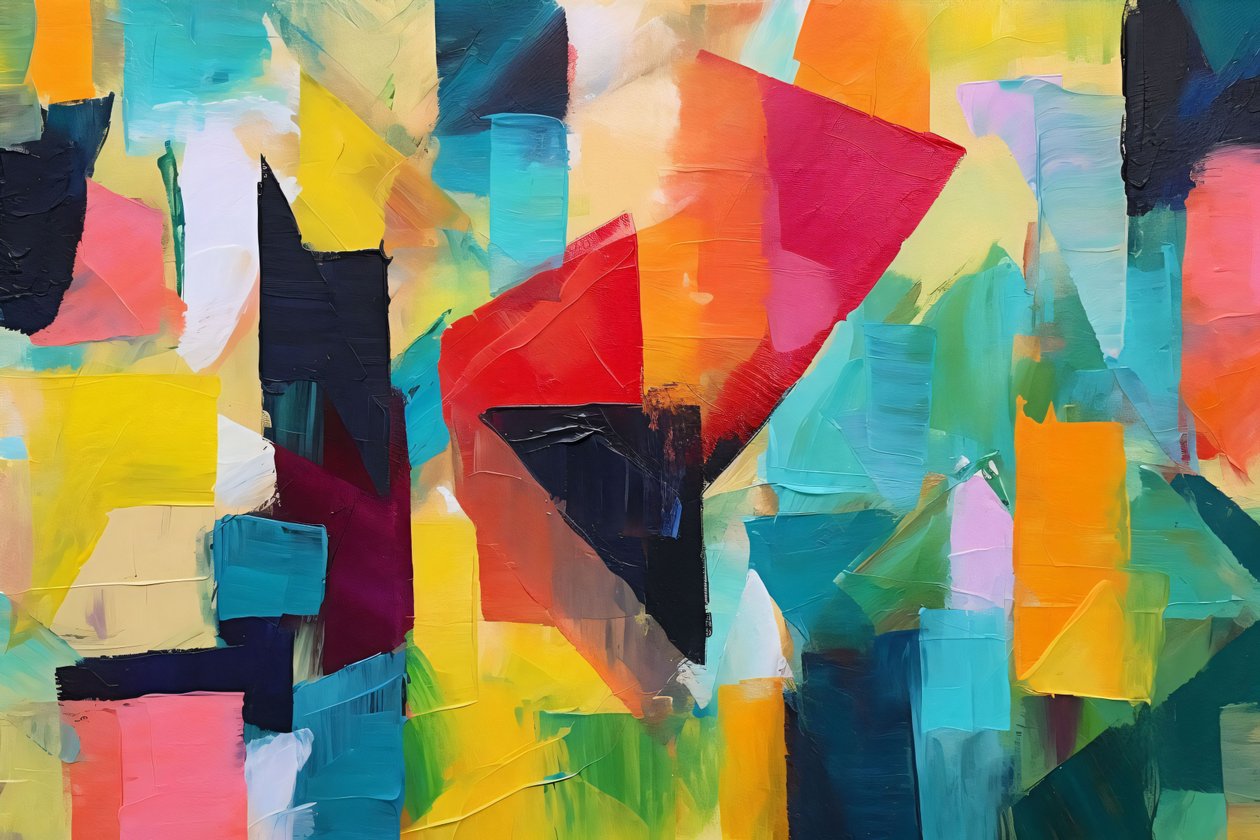 Geometrische Acryl Abstracte Fusie Heldere Kleuren, wanddecoratie voor woonkamer door F. Abderrahim