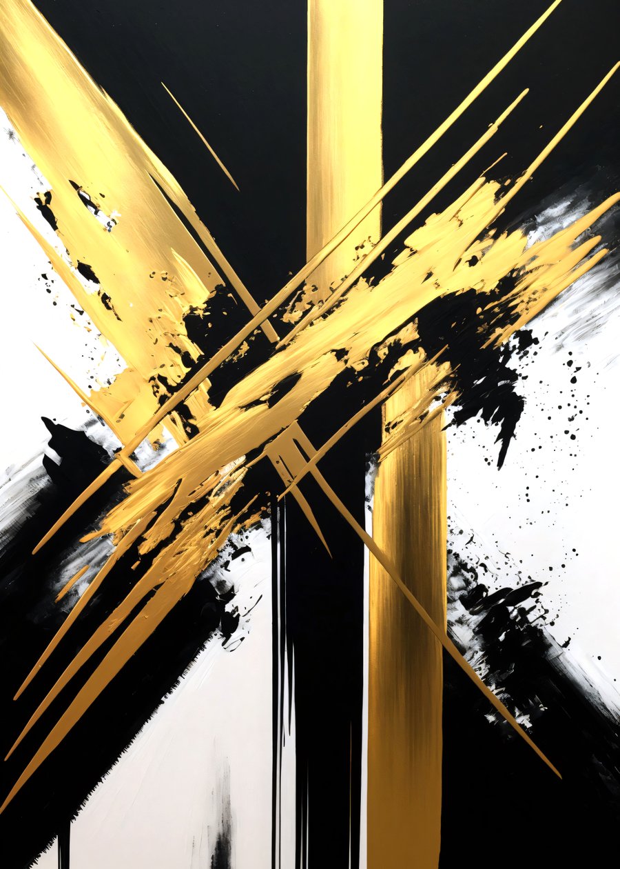 Goud en zwart schilderij, hedendaagse kunst, groot Canvas, aangepaste print door F. Abderrahim