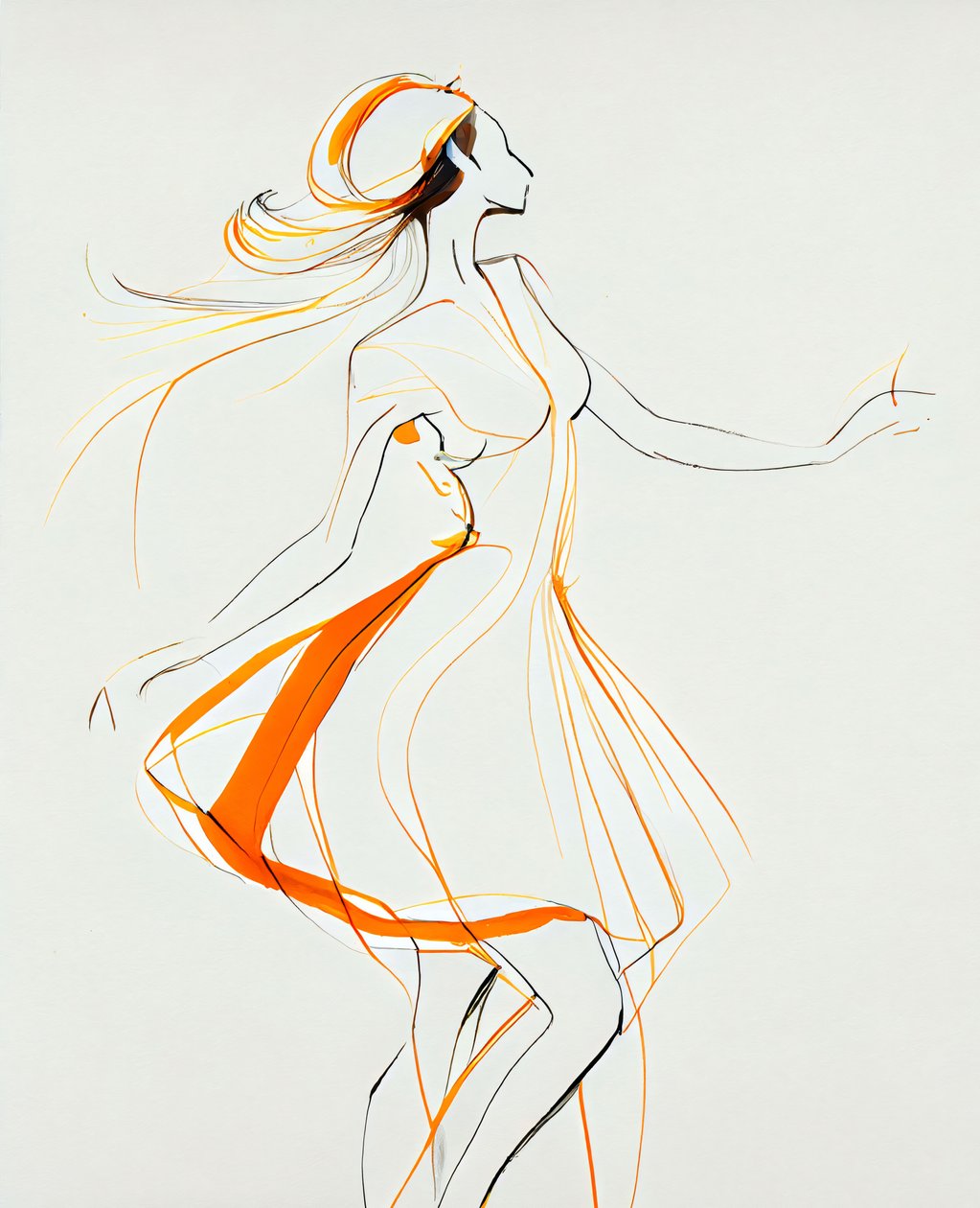 Minimalistische dansende vrouw in Ewa Hauton-stijl, canvasprint op aanvraag door F. Abderrahim