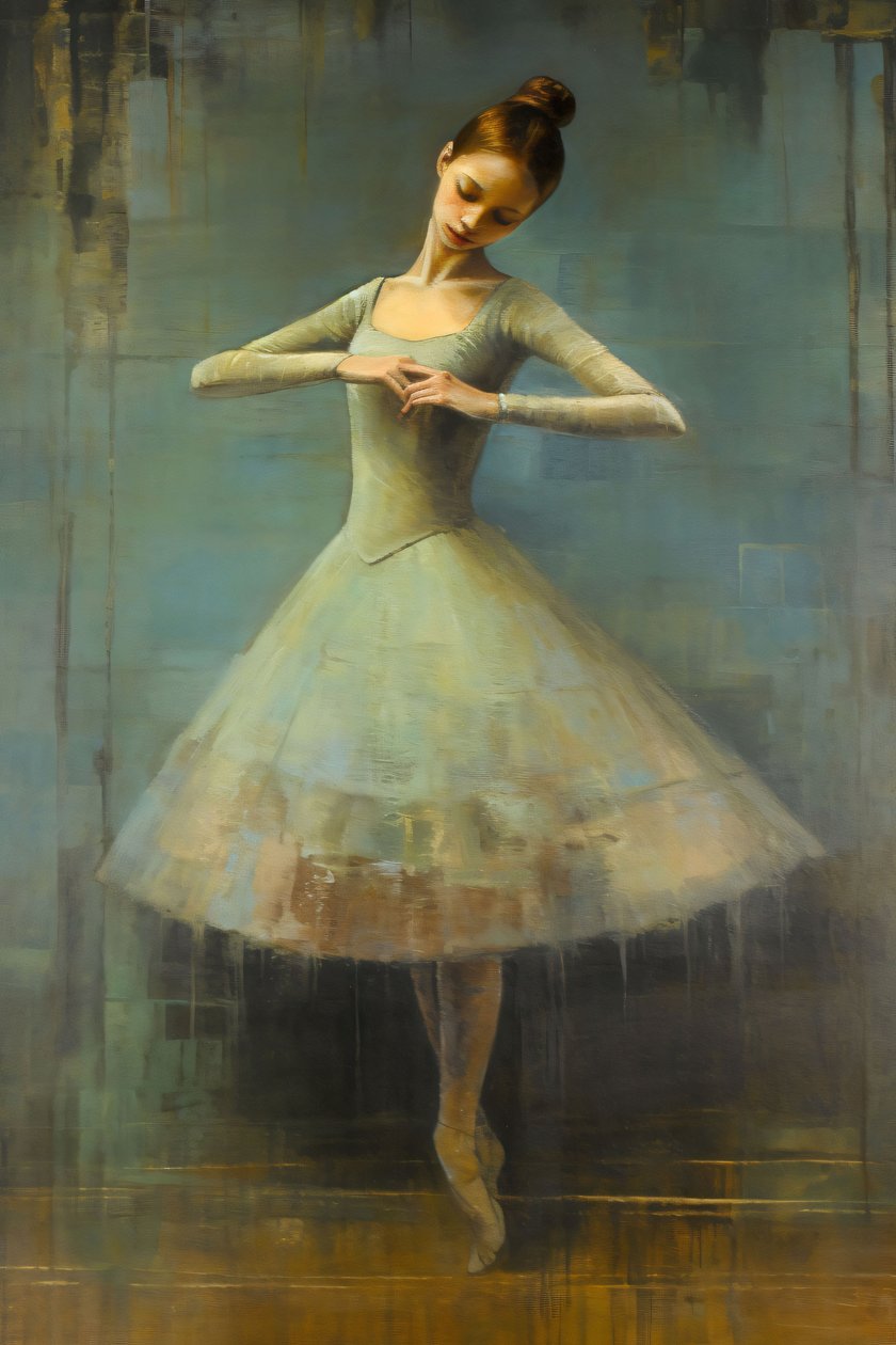 Olieverfschilderij van een ballerina, Edgar Degas stijl, wall art prints on demand door F. Abderrahim