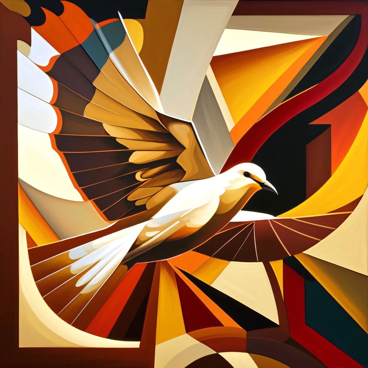 Peace Doves kubisme stijl schilderij, canvas prints op maat online door F. Abderrahim