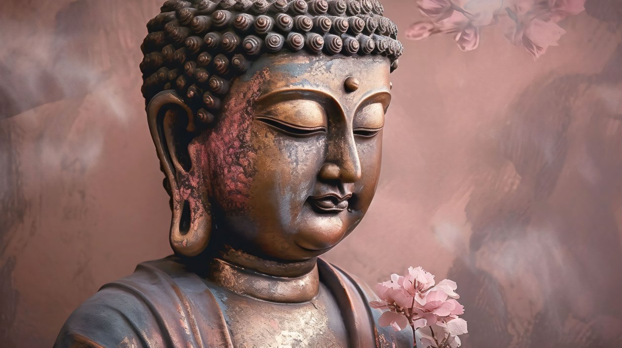 Vredige Boeddha op lotus muurkunst voor woonkamer, horizontaal canvas door F. Abderrahim