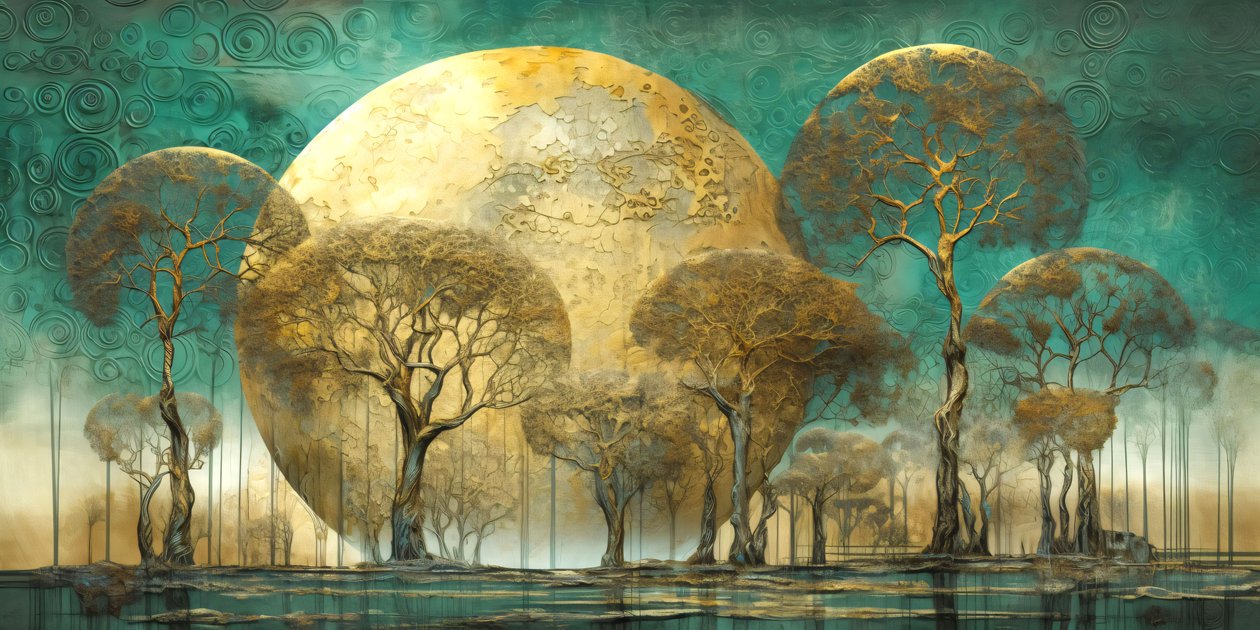 Boomlandschap Surrealistisch Abstract in Zachte Tinten, moderne wanddecoratie door F. Abderrahim