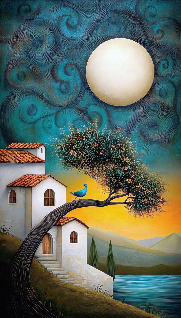 Naïve Summer Delight Charmant Landelijk Huis op het Platteland, canvas art prints door F. Abderrahim