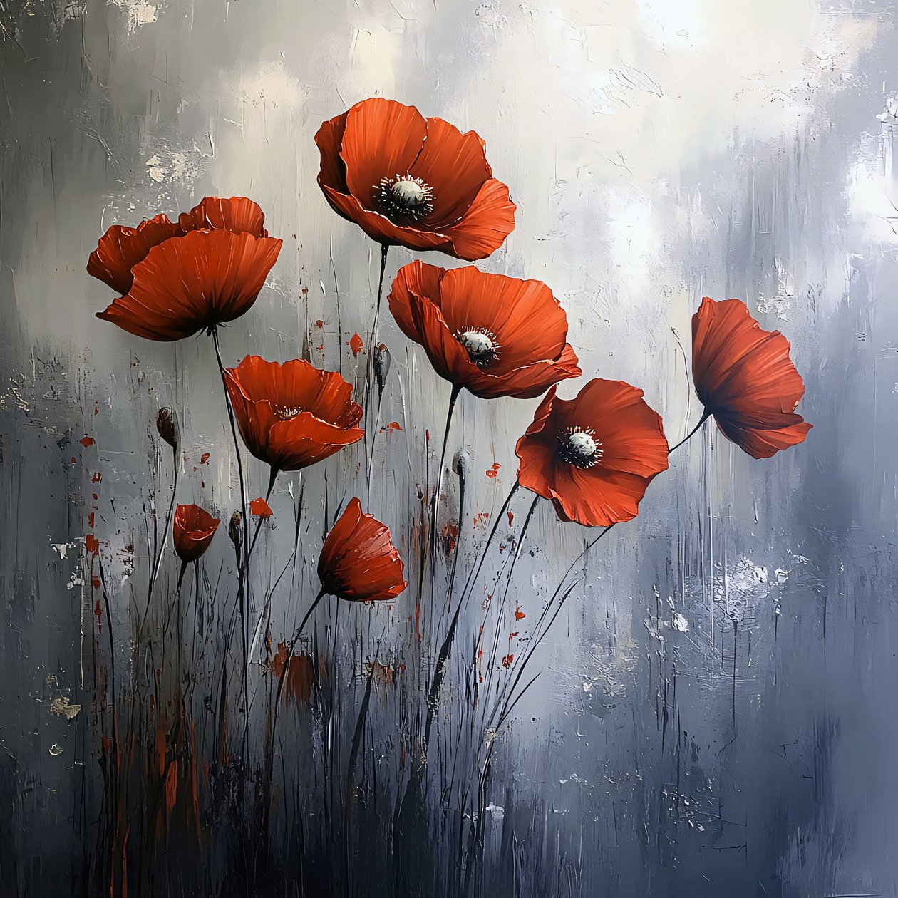 Rode klaprozen Canvas Muurkunst Modern, Wanddecoratie voor Elke Kamer door F. Abderrahim