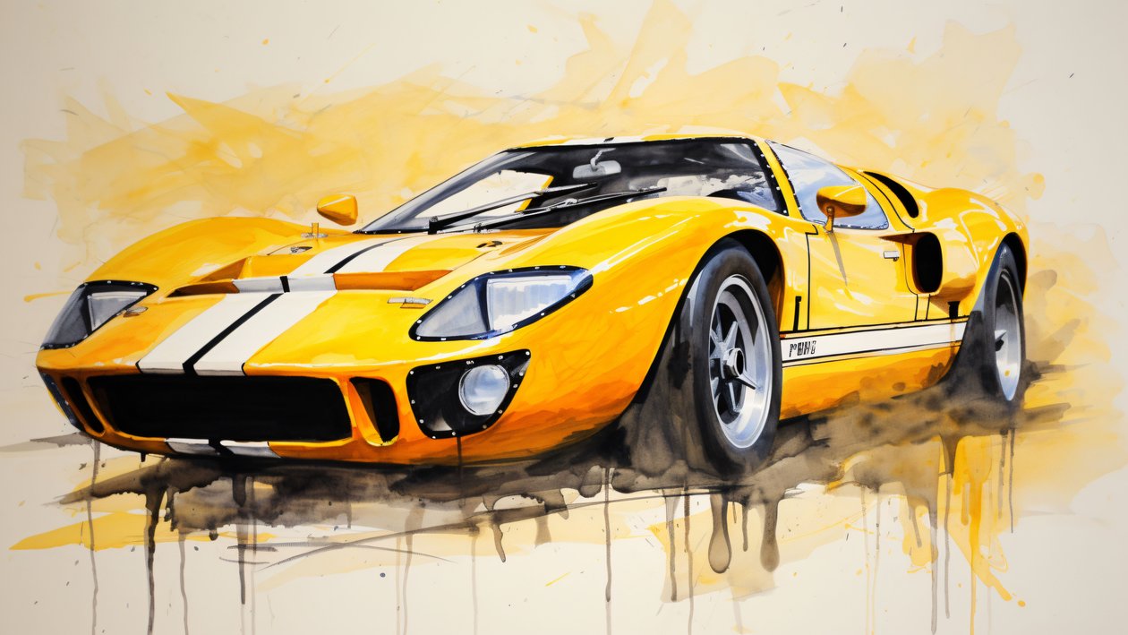 Kunstwerk van een moderne gele sportwagen, canvas prints op maat online door F. Abderrahim