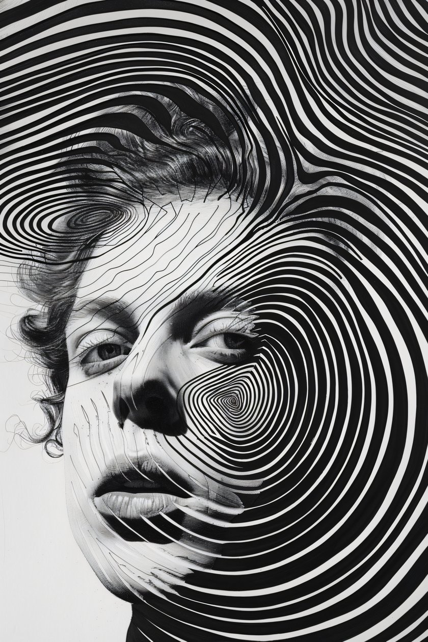 Man in Paranoia vortex, Minimalistische tekening, aangepaste canvasprints door F. Abderrahim