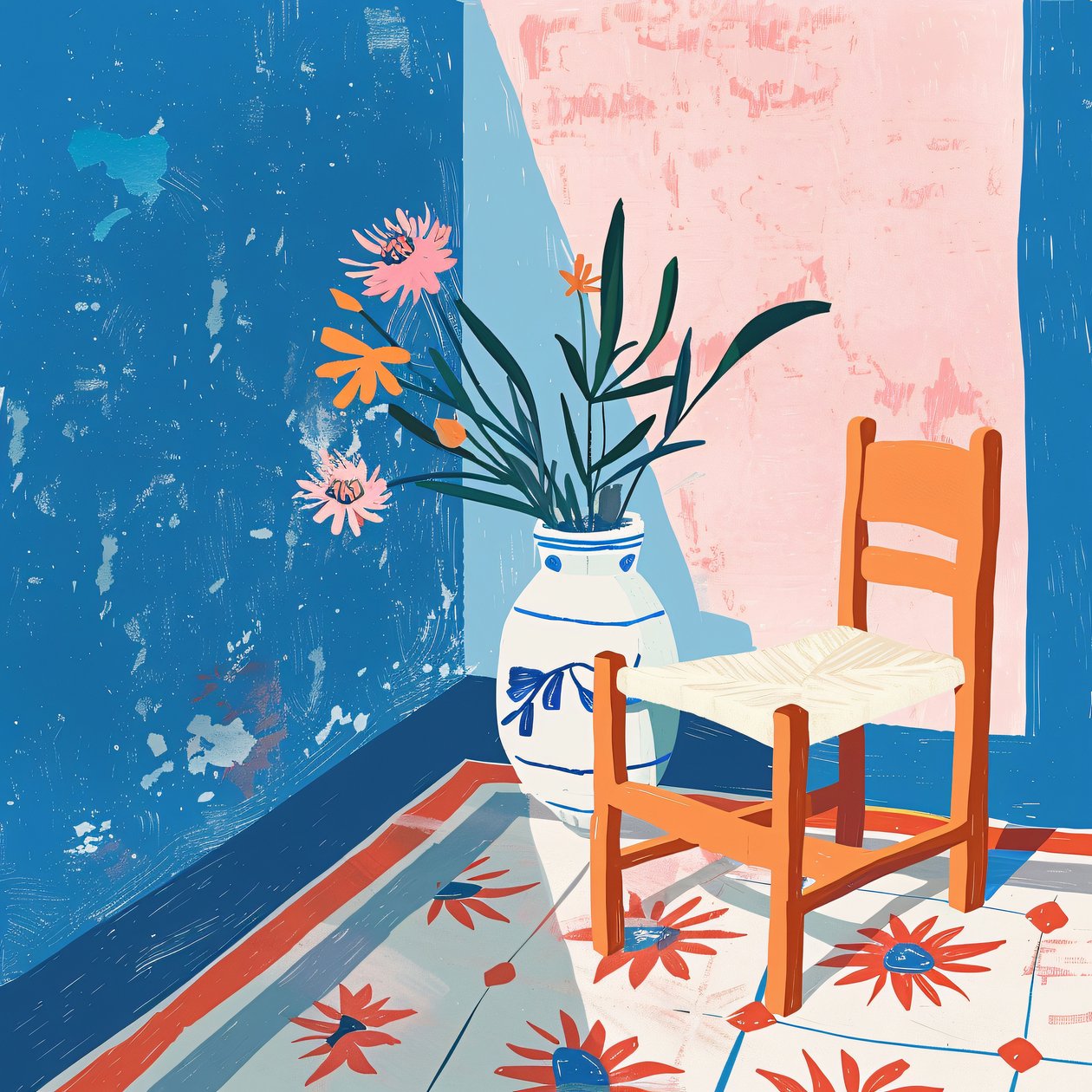 Planten  Mexicaanse Stoel met een Keramische Vaas, Minimalistische canvas prints door F. Abderrahim