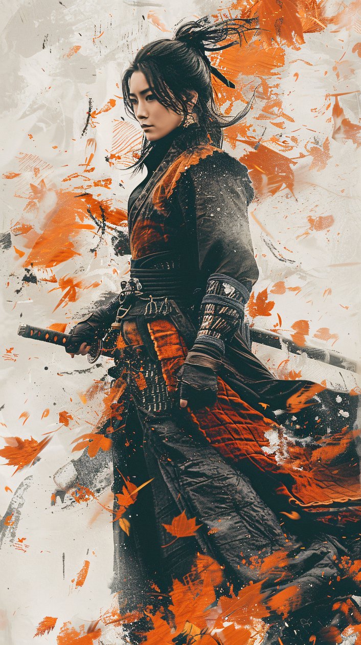 Samurai vrouw in graffiti wilde stijl, Martial arts, ingelijste muurdecoratie te koop door F. Abderrahim