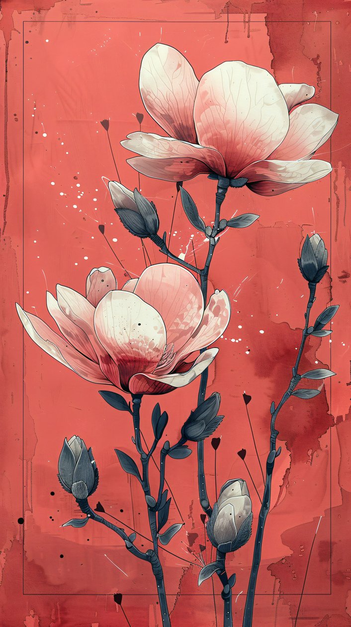 Witte rozen met rode achtergrond in eenvoudig schilderij, muurkunst | print on demand door F. Abderrahim