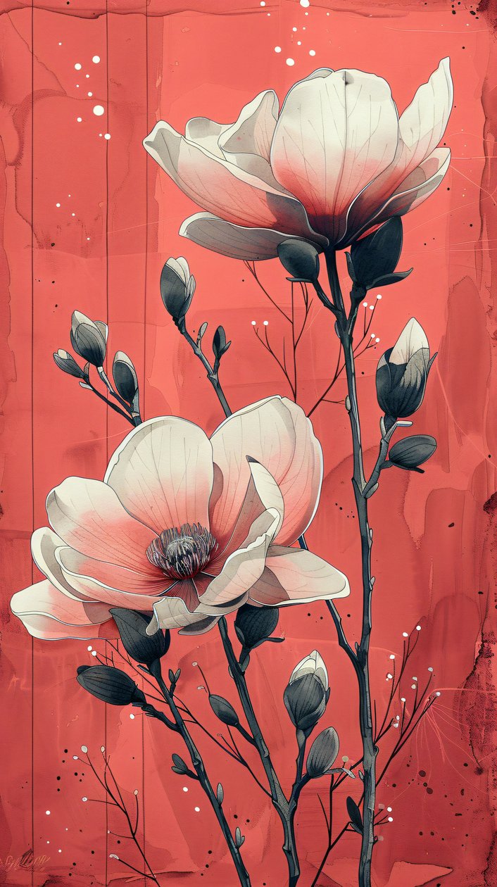 Witte rozen met rode achtergrond, Modern wanddecor | print on demand door F. Abderrahim