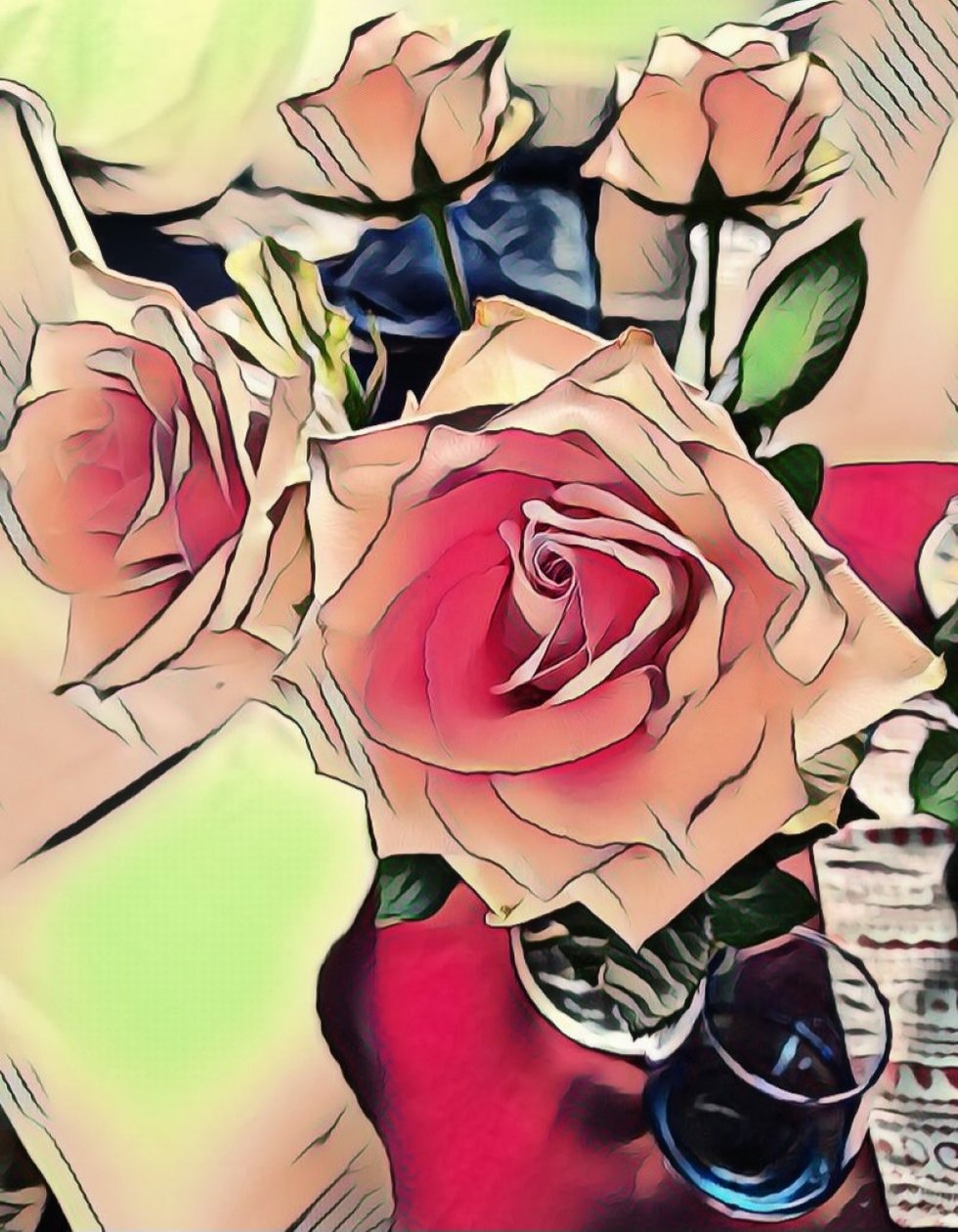 Rozen met blauw glas. door Margareta Uliarte
