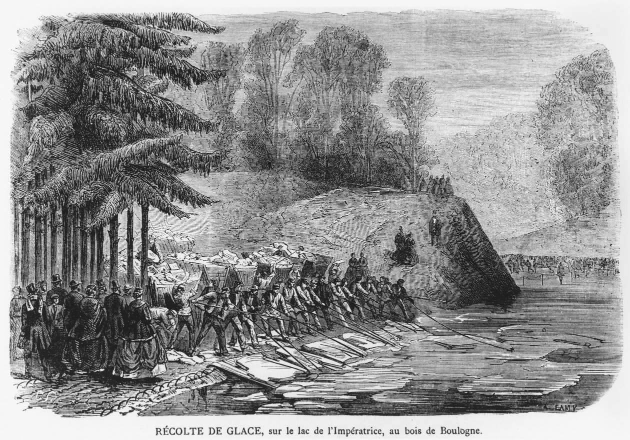 IJsoogst op het Keizerinnenmeer in het Bois de Boulogne in Parijs, illustratie uit 