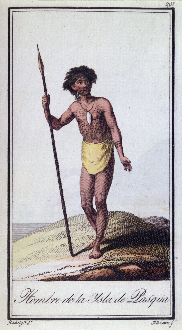 Een man van Paaseiland, gegraveerd door Albuerne, 1799 door A. Rodriguez