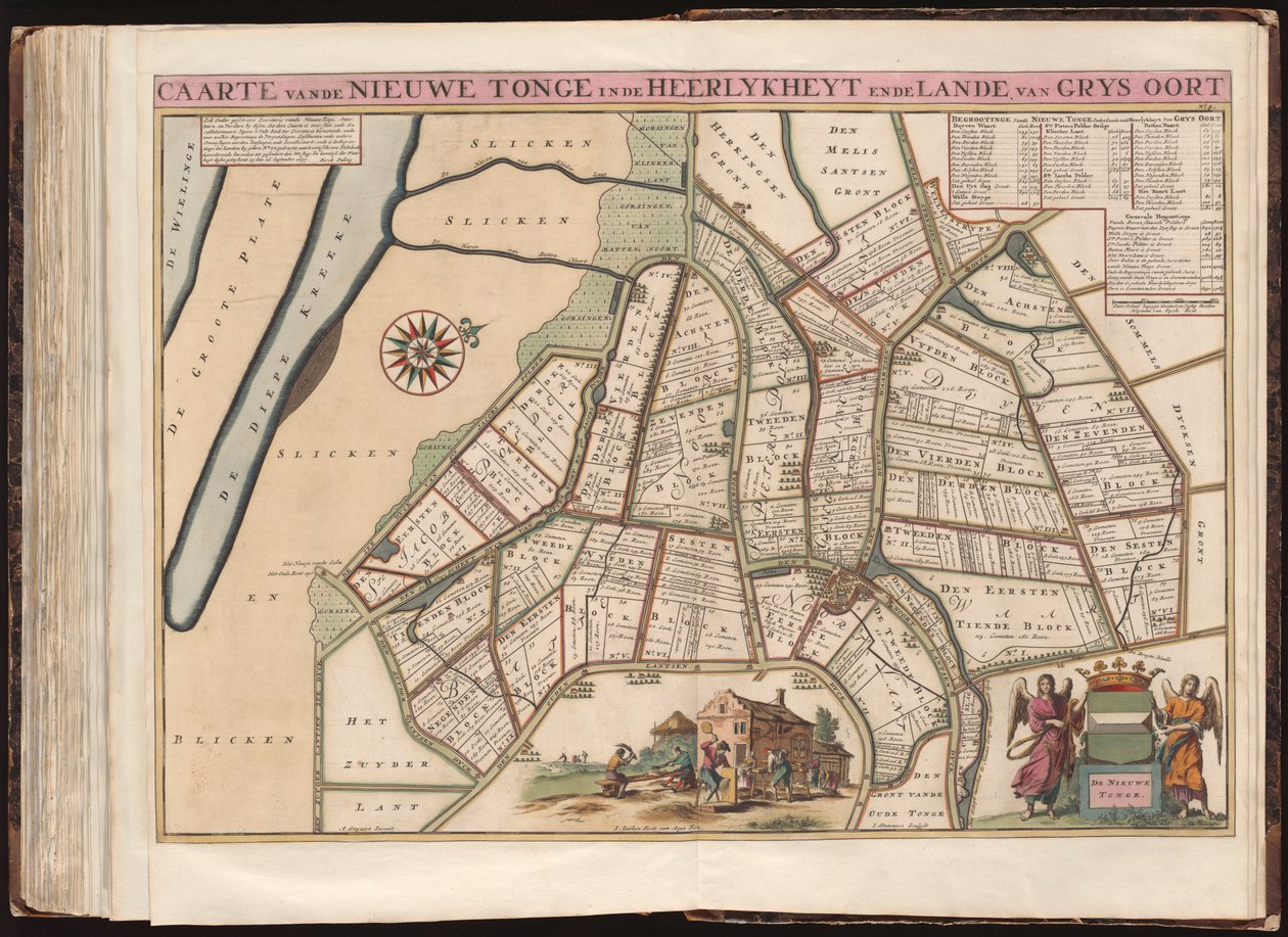 Kaart van de Nieuwe Tonge in de heerlijkheid en het land van Grys Oort / Heyman van Dyck fecit; A. Steyaart invenit; I. Luiken fecit cum aqua forti; I. Stemmers sculpsit door A. Steyaart Heyman van Dyck