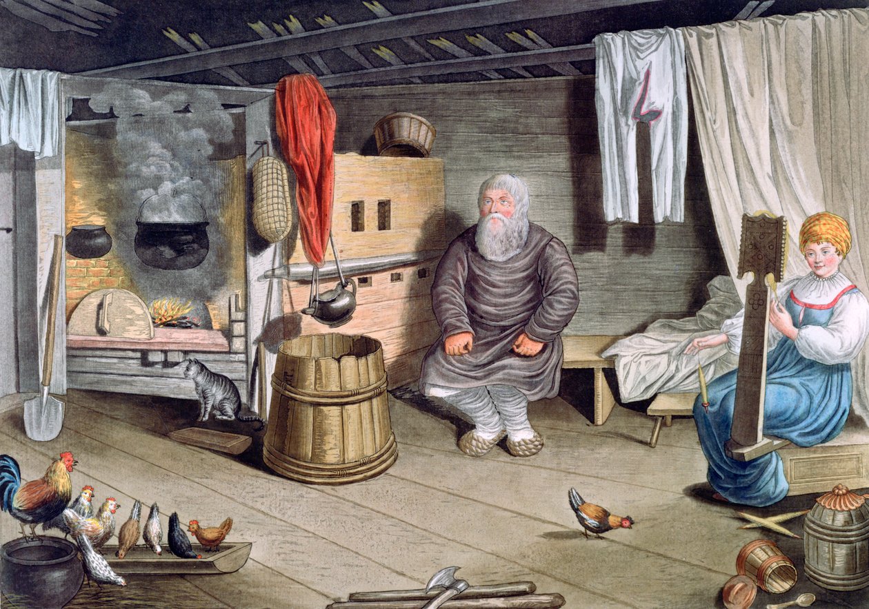 Boerenhuis, Rusland, 1821 door AC Houbigaot