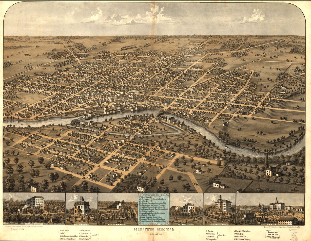 South Bend, Indiana 1866 door A.; Chicago Lithographing Co. Ruger
