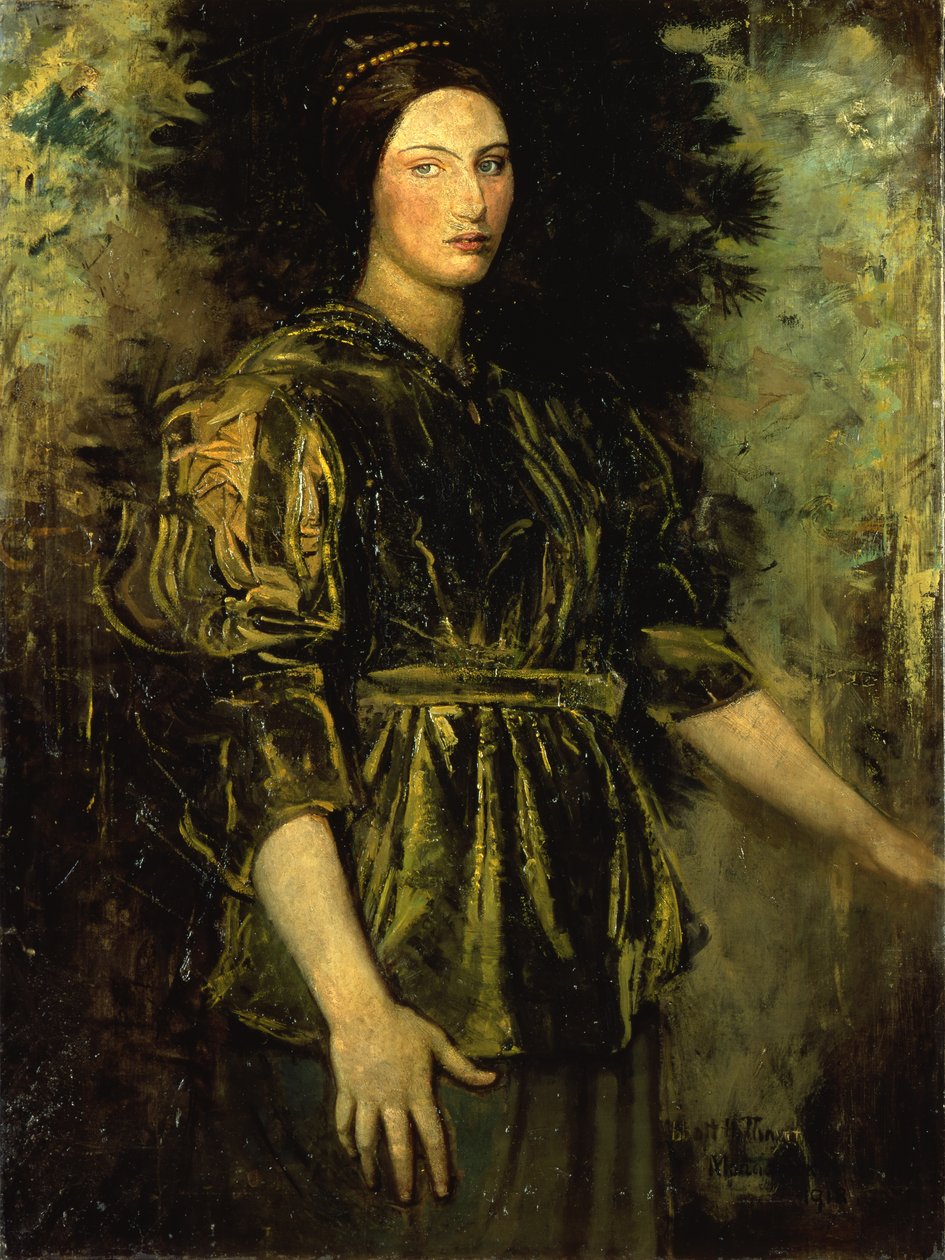 Vrouw in groene fluweel, 1918 door Abbott Handerson Thayer