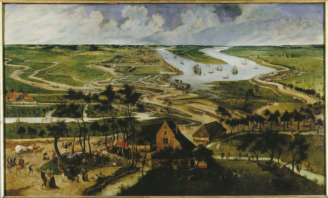Uitzicht op de Polders van Antwerpen door Abel Grimmer