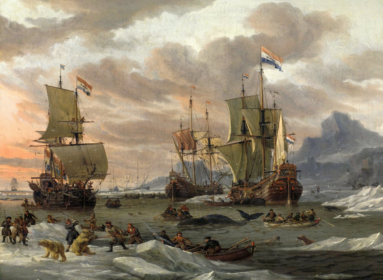 Walvisvangst in de poolzee door Abraham Storck