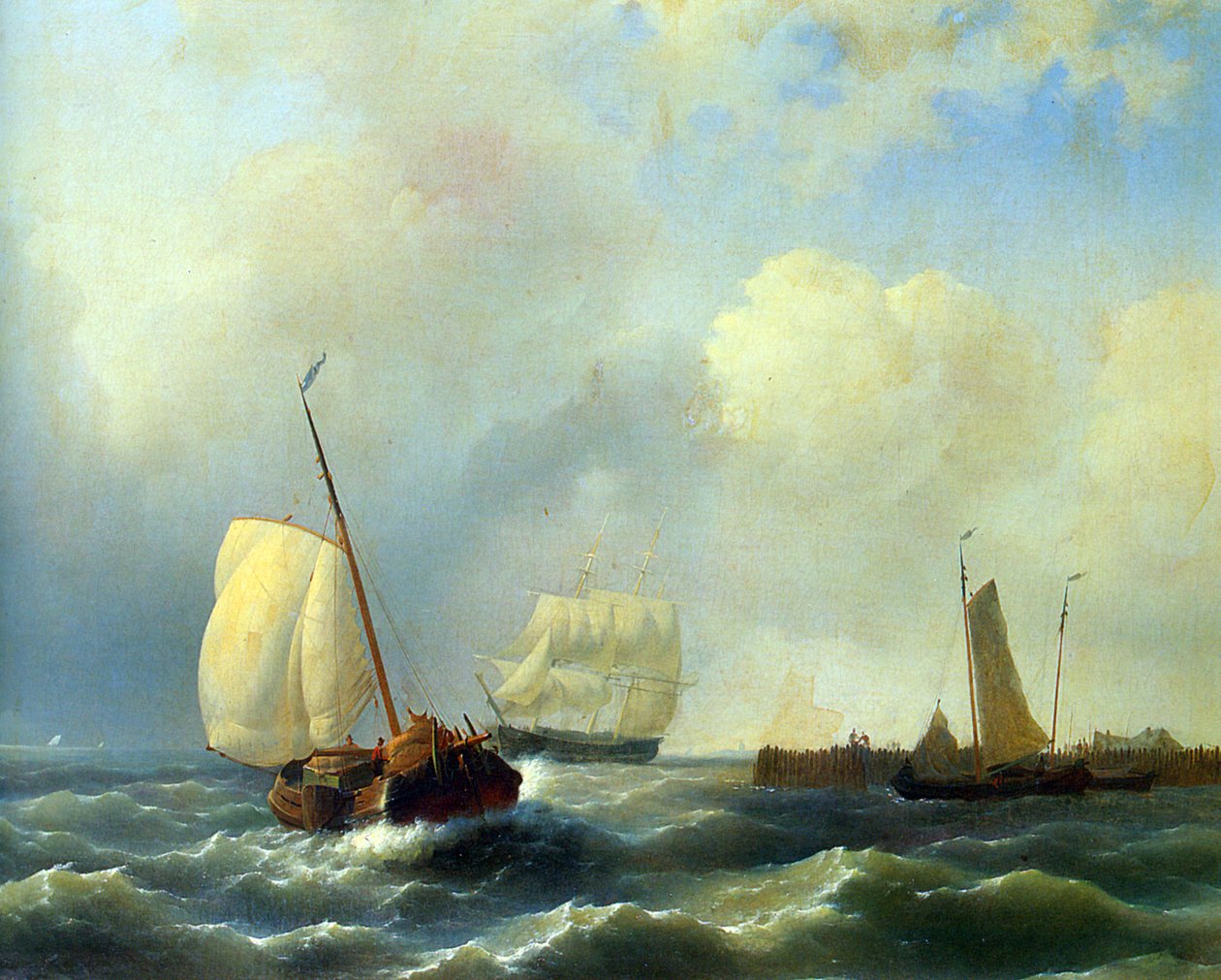 Langs de kust op een winderige dag door Abraham Hulk