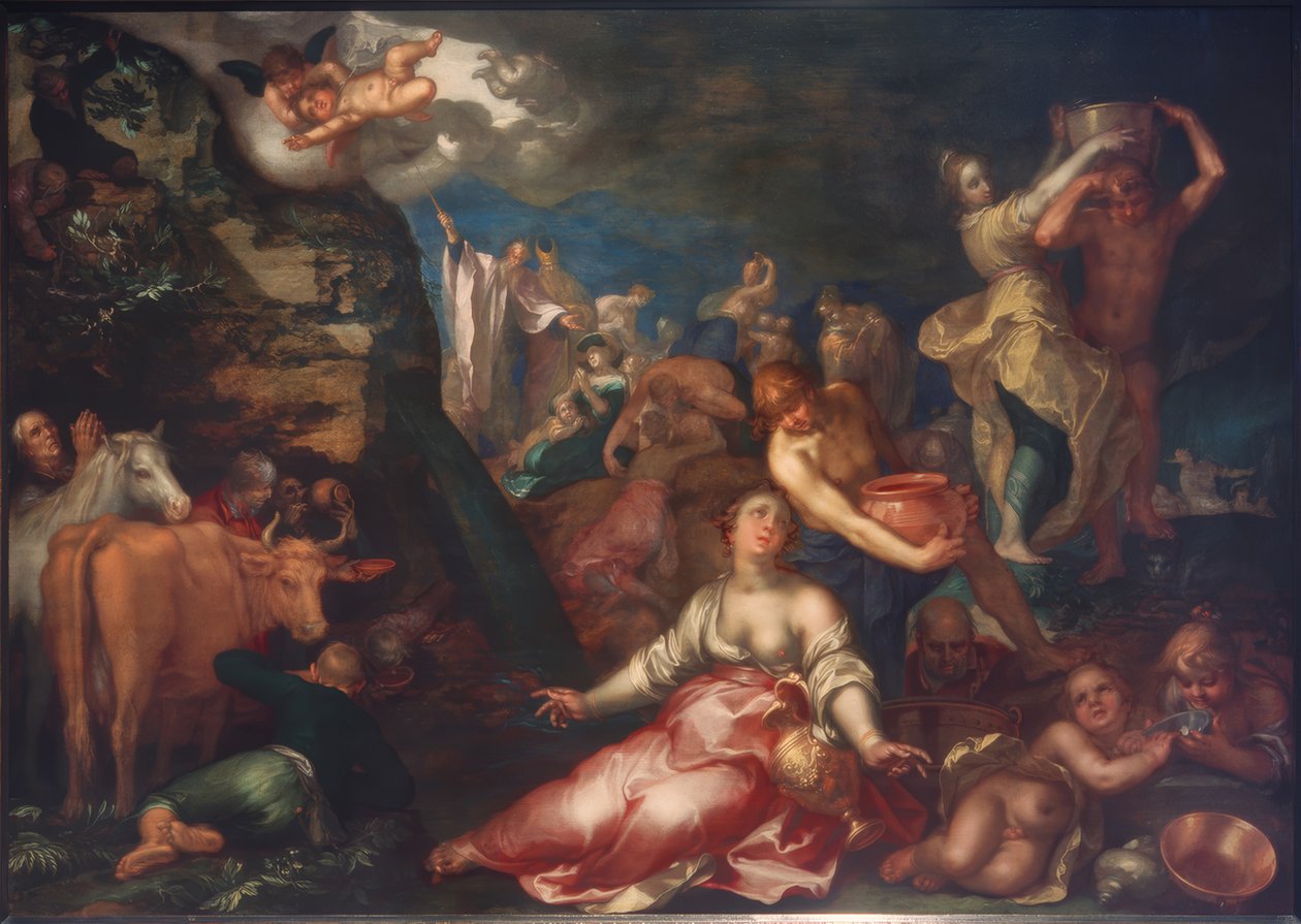 Mozes slaat Water uit de Rots door Abraham Bloemaert